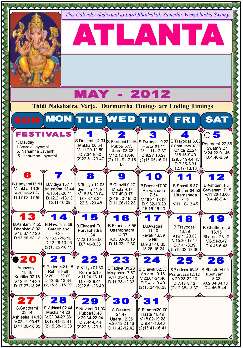 Telugu Calendar 2026 May Atlanta
