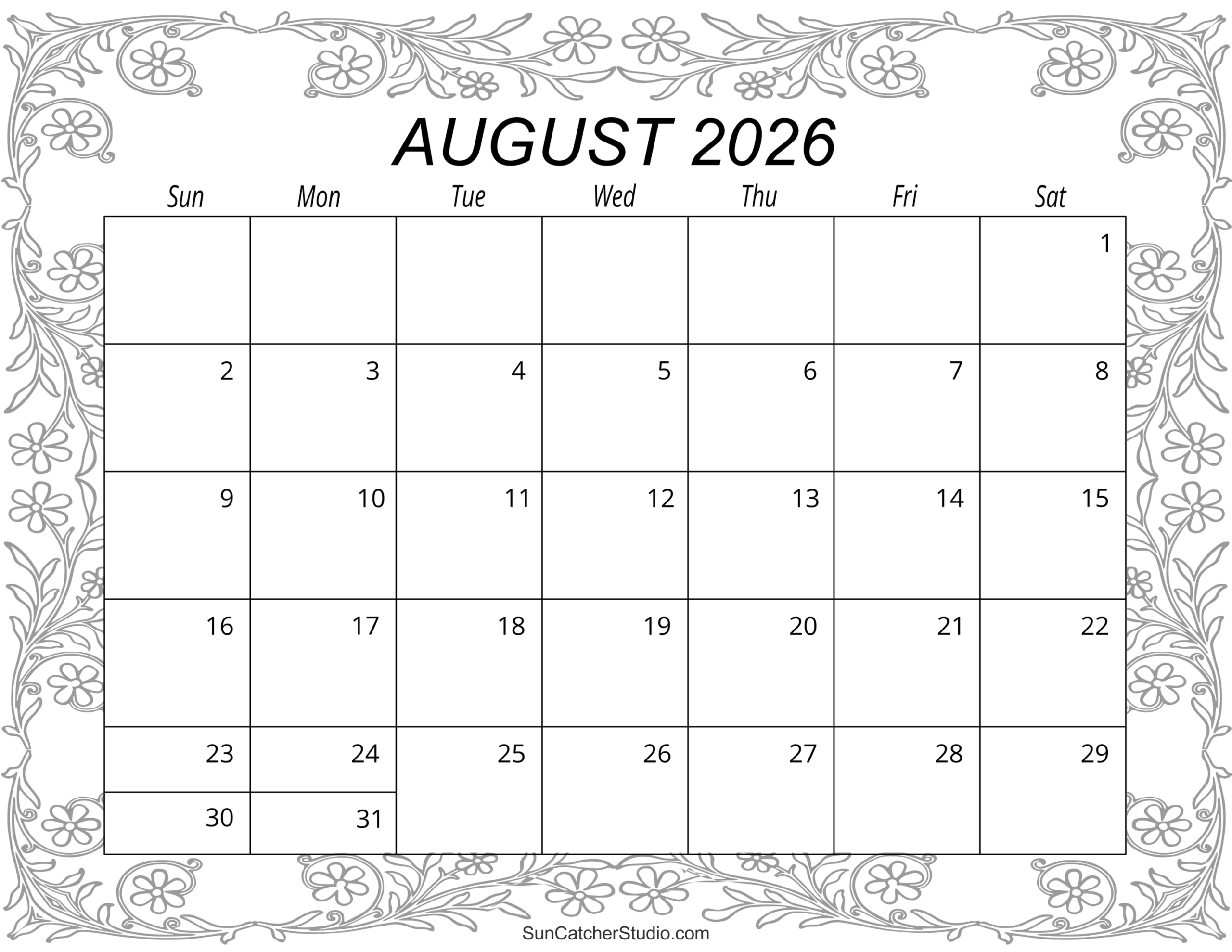 August 2026 Calendar Free Printable Free Printables Monograms Design Tools Patterns U0026 DIY Projects