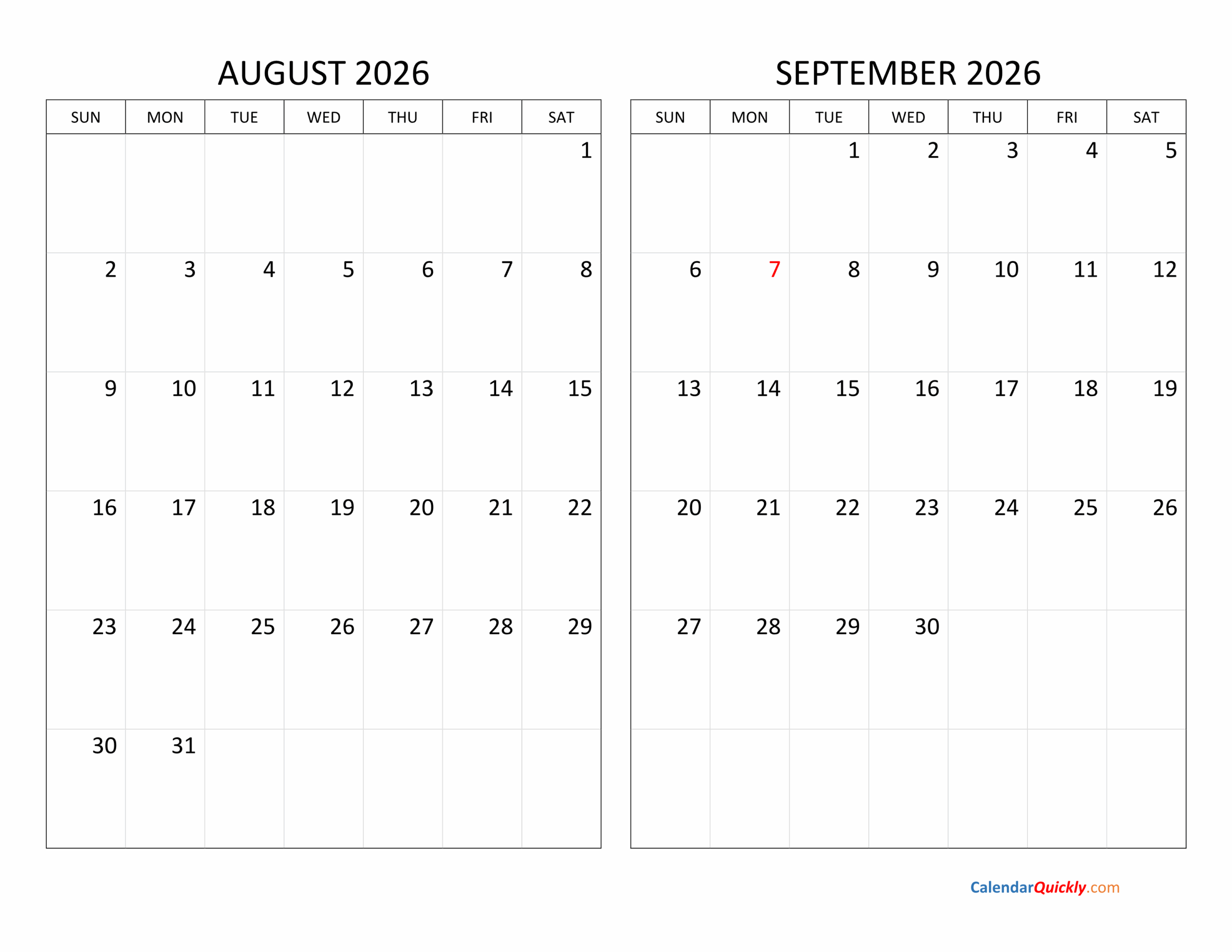 August And September 2026 Calendar Calendar Quickly