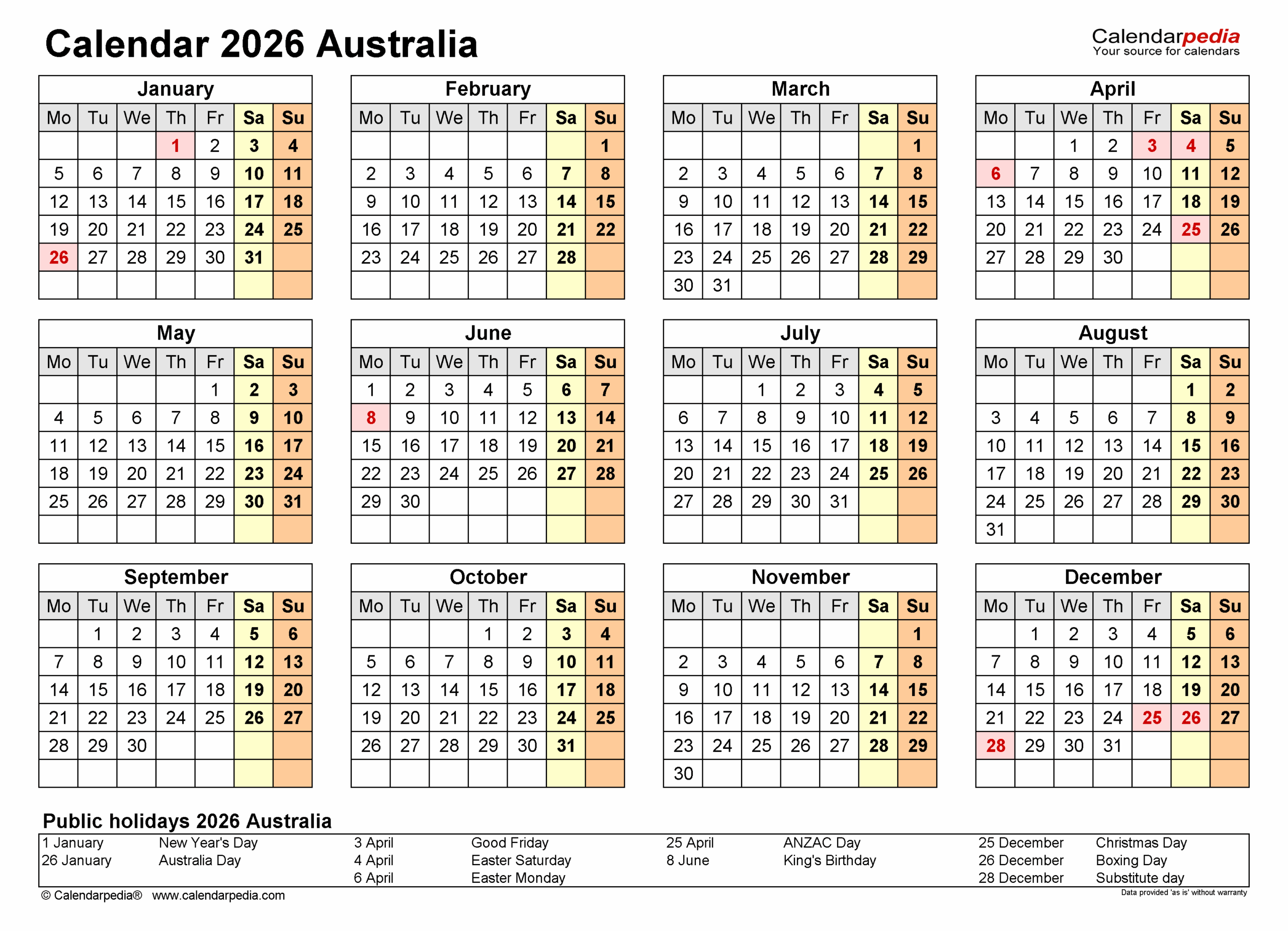 May 2026 Calendar Australia