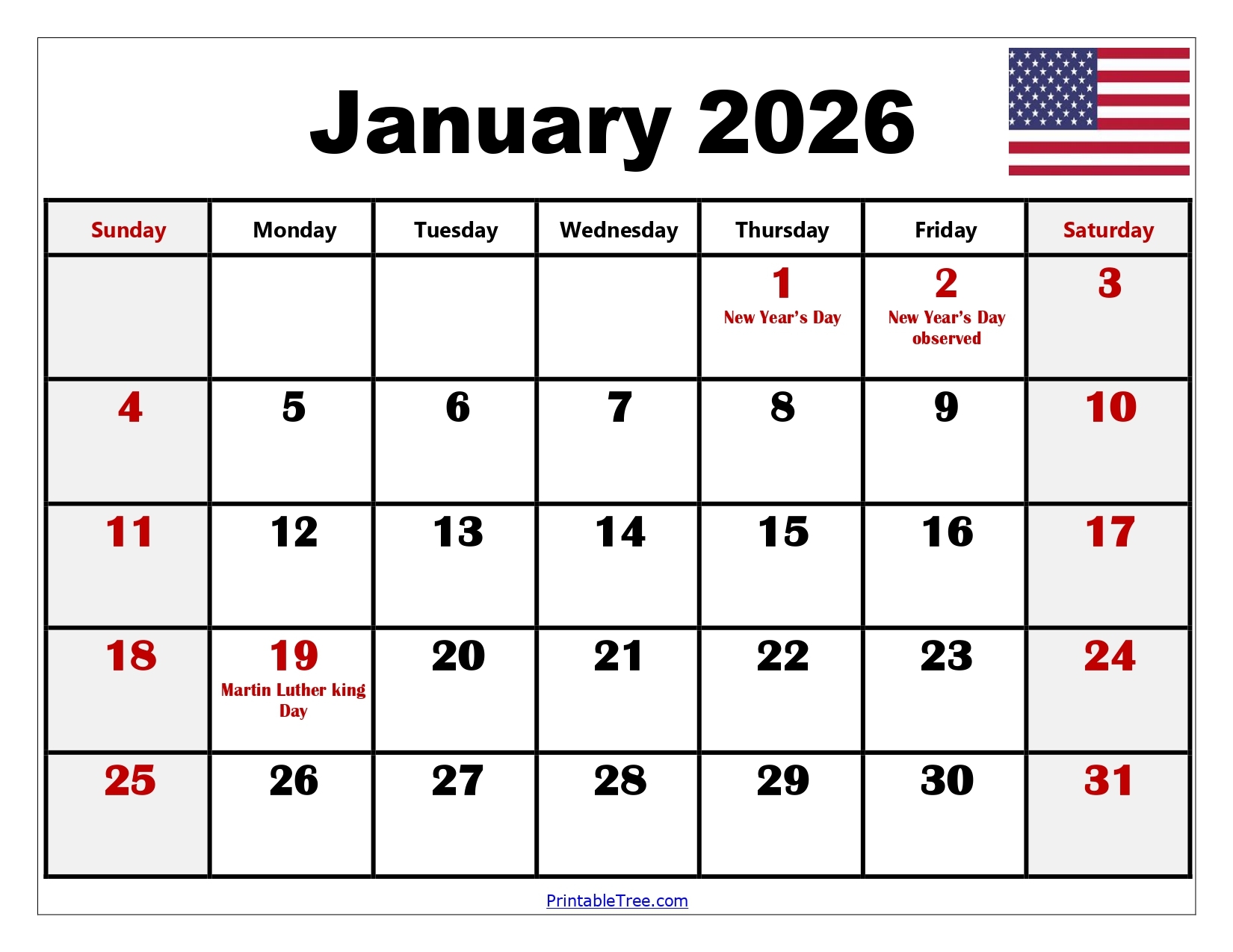 January 2026 Calendar By Week