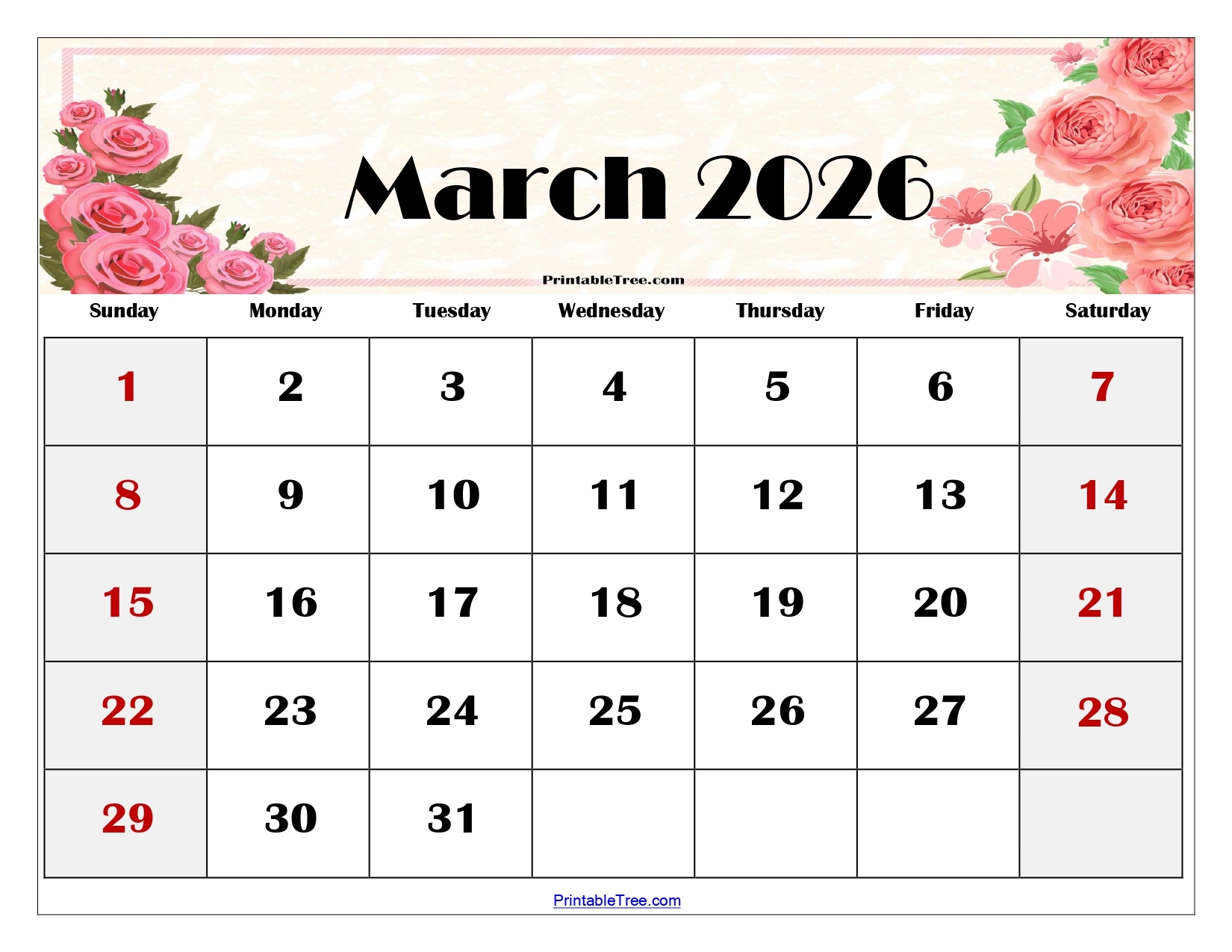 Excel Calendar March 2026