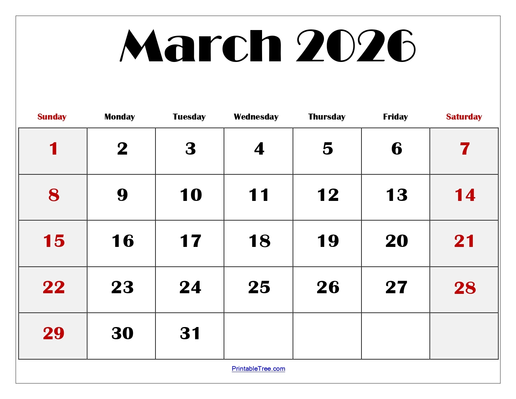 Blank March 2026 Calendar Printable PDF Templates