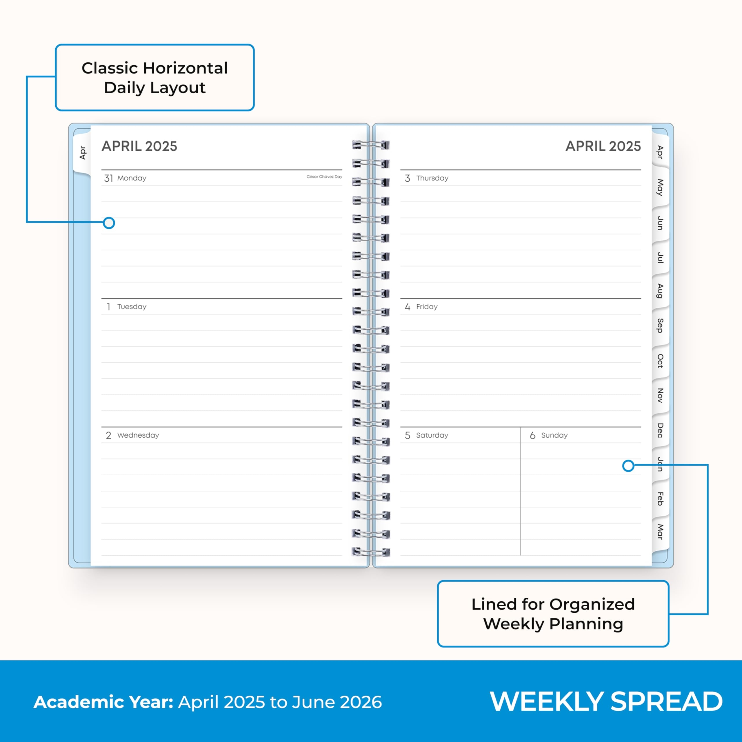 Blue Sky 2025 2026 Academic Year Weekly And Monthly Planner Calendar April 2025 June 2026 15 Month 5
