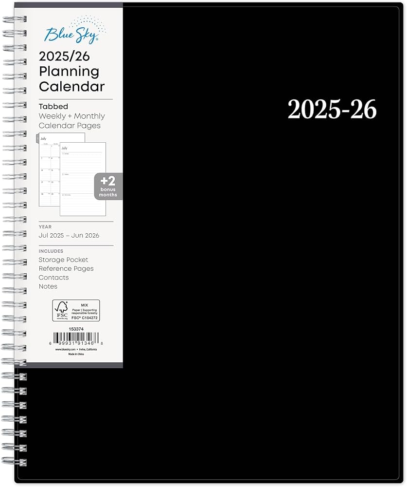 Blue Sky 2025 2026 Weekly And Monthly Academic Year Planner Calendar July June 8 5