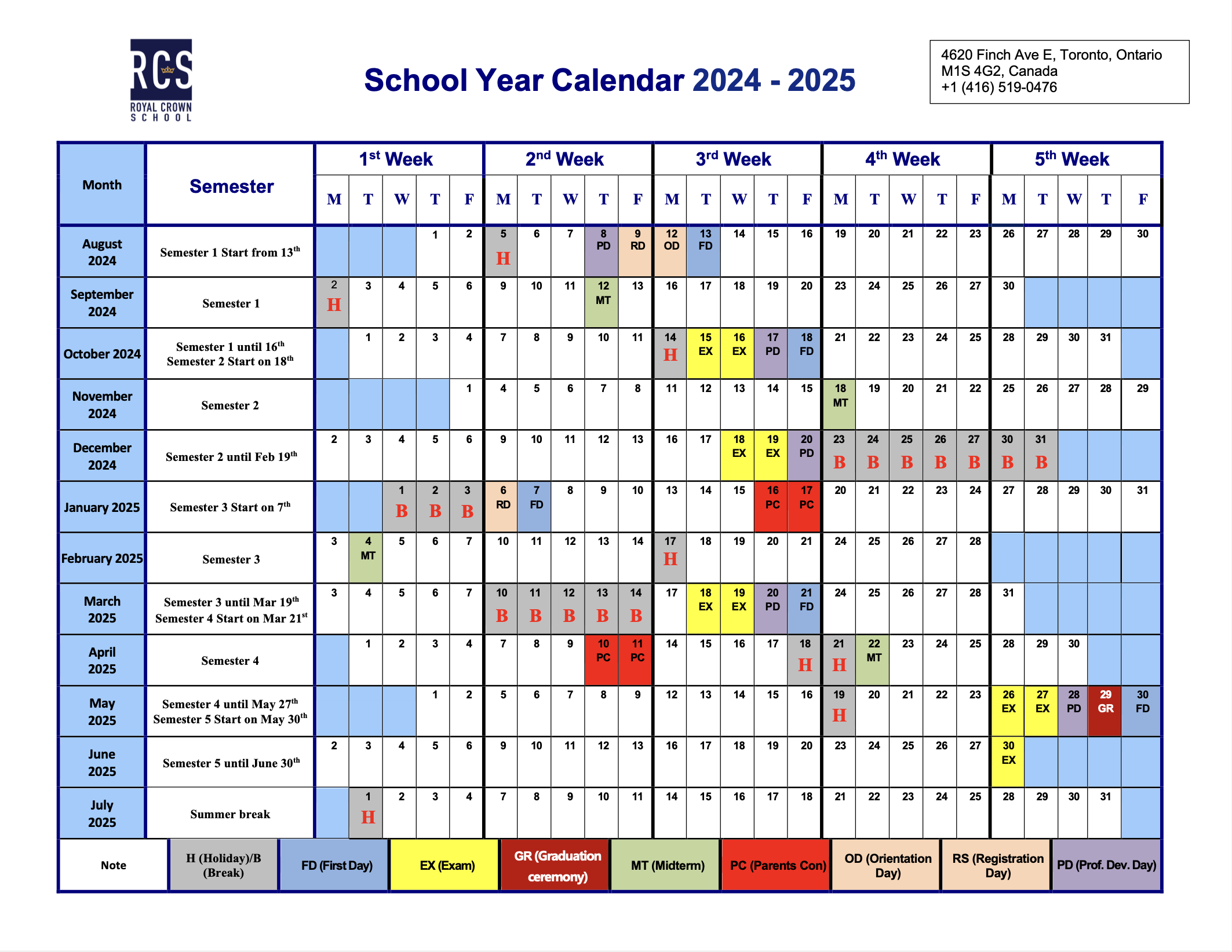 Calendar 2024 2025 Royal Crown School