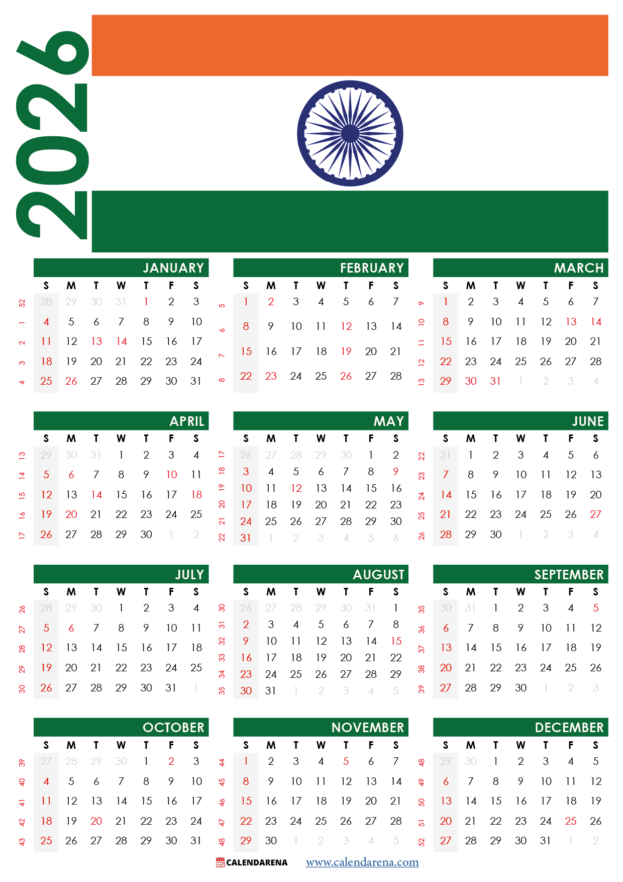 January 2026 Indian Calendar