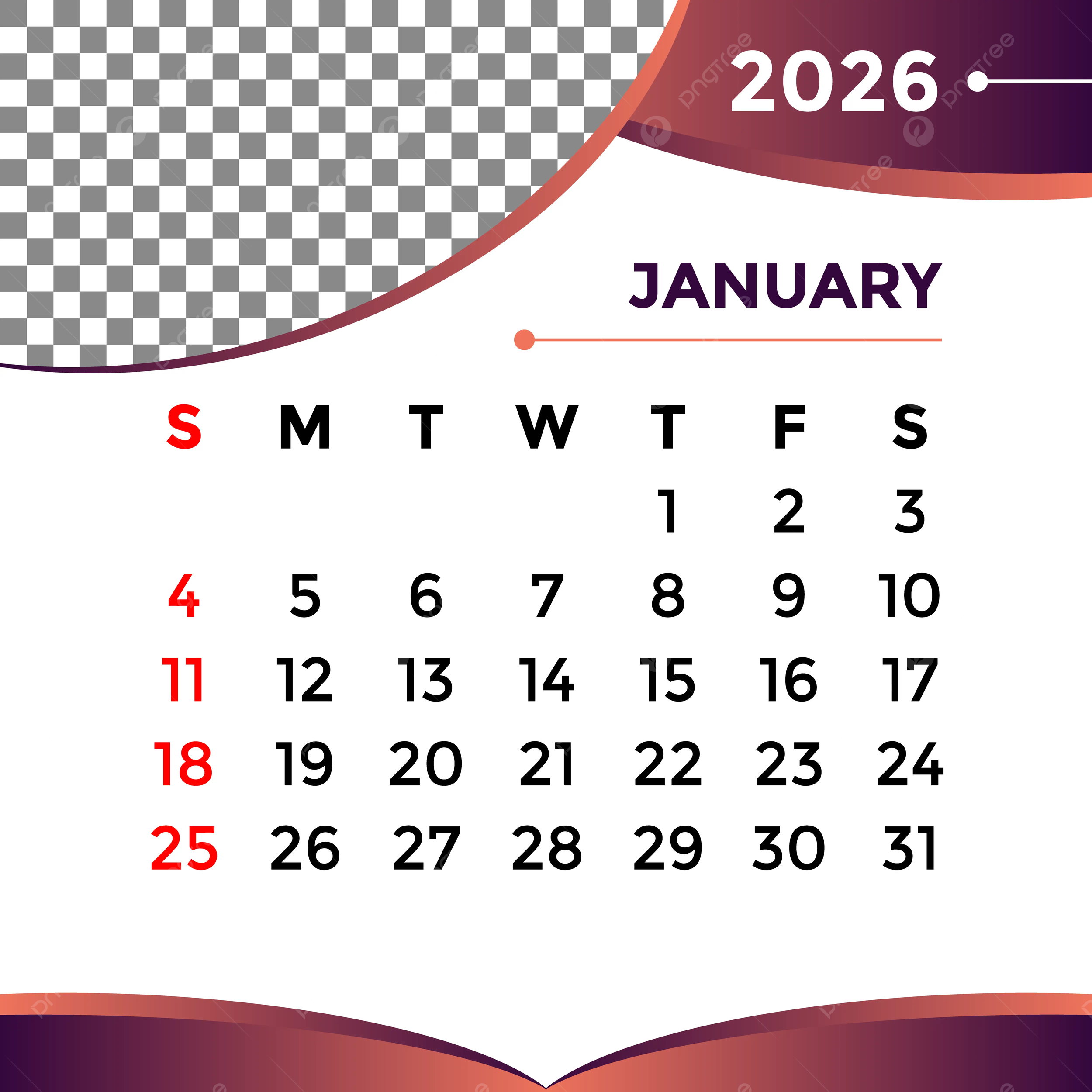 Calendar 2026 Month Of January Vector Template Download On Pngtree