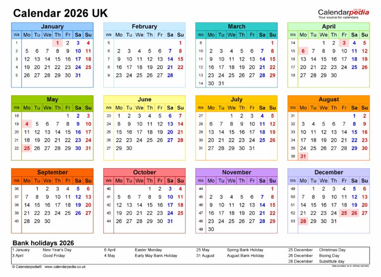 Calendar 2026 UK Free Printable Microsoft Excel Templates