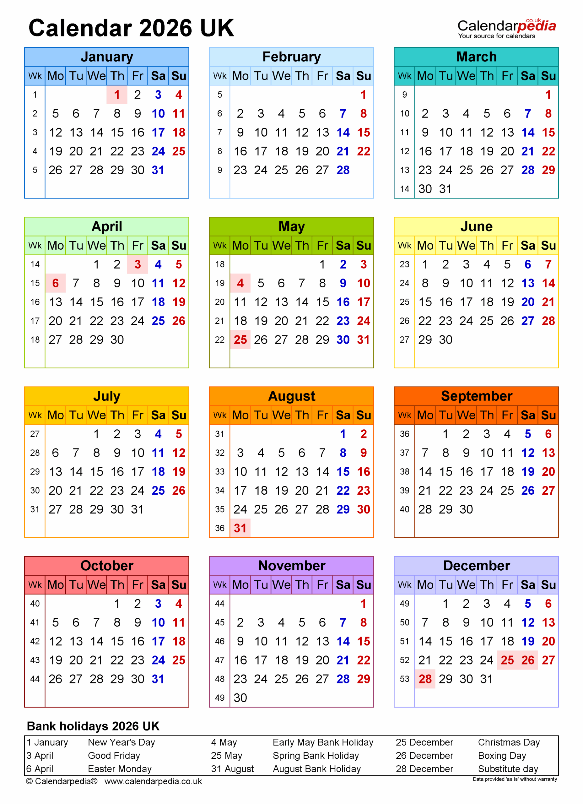 January 2026 Calendar Uk