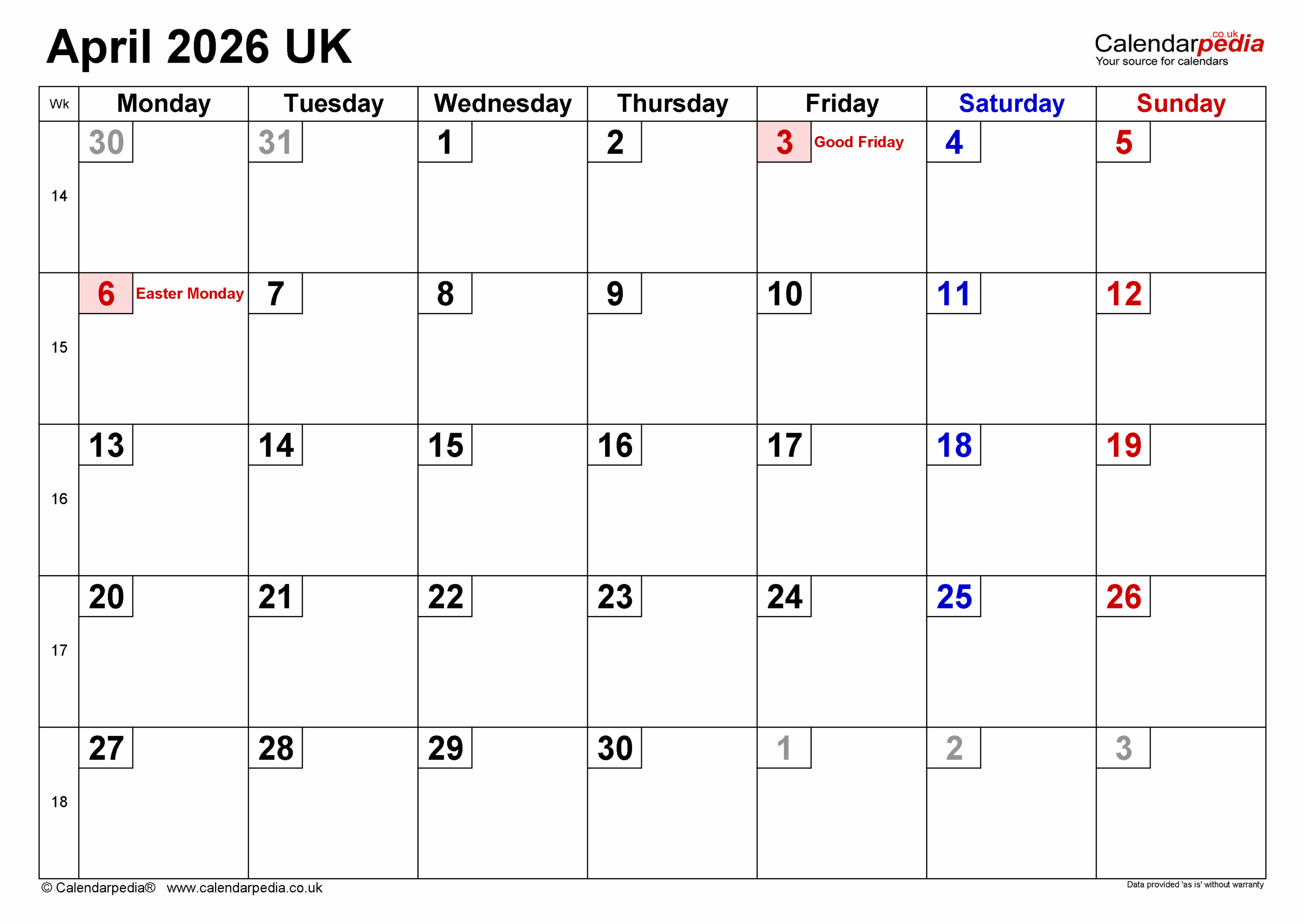April 2026 Calendar Google Docs