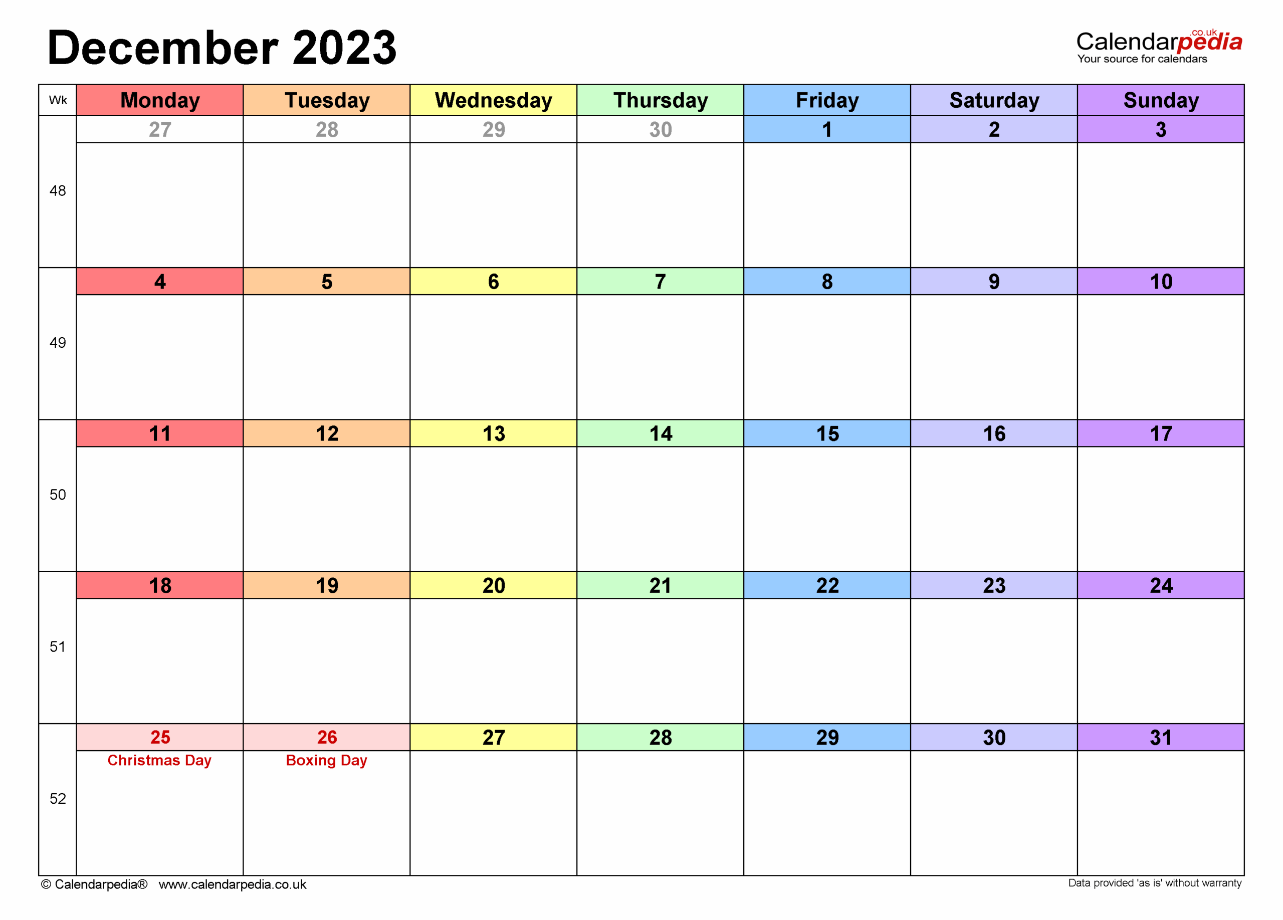Calendar December 2023 UK With PDF Excel And Word Templates