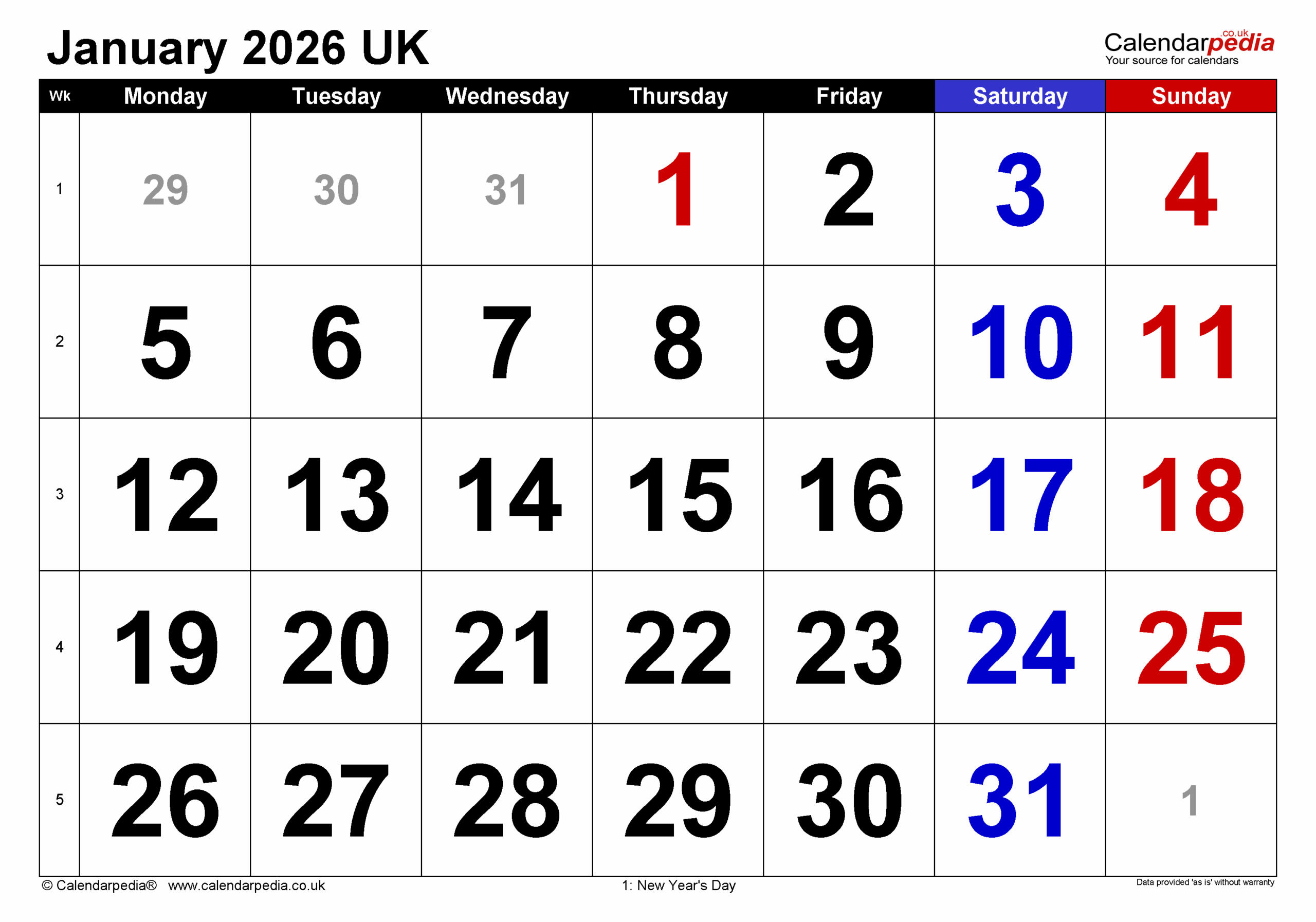 January 2026 Social Calendar