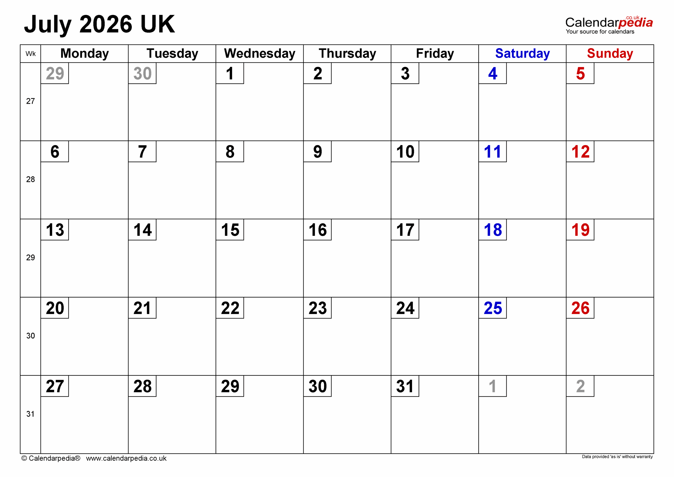 Marketing Calendar July 2026