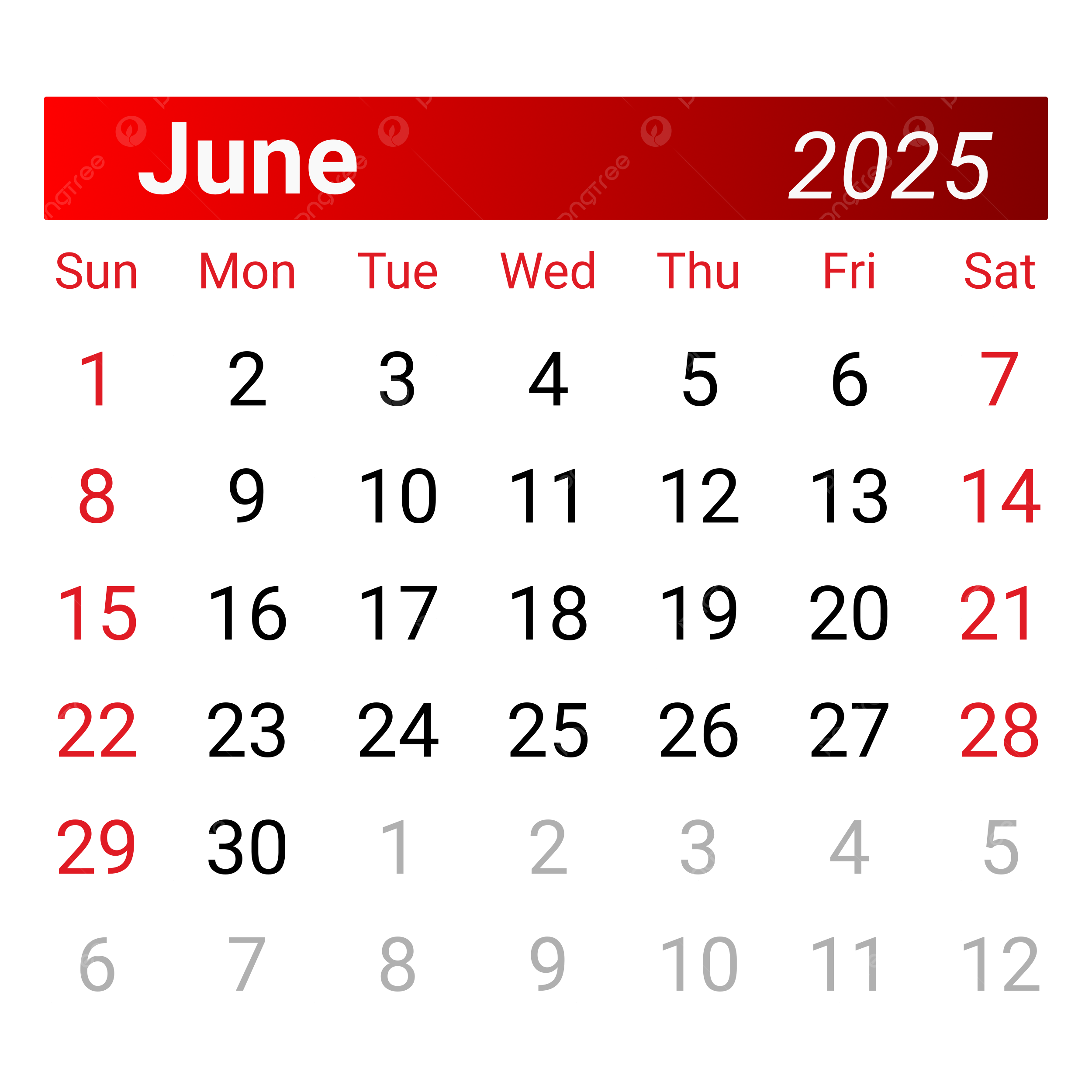 Calendar June 2025 Vector Calendar 2025 Calendar June 2025 Month June 2025 PNG And Vector With Transparent Background For Free Download