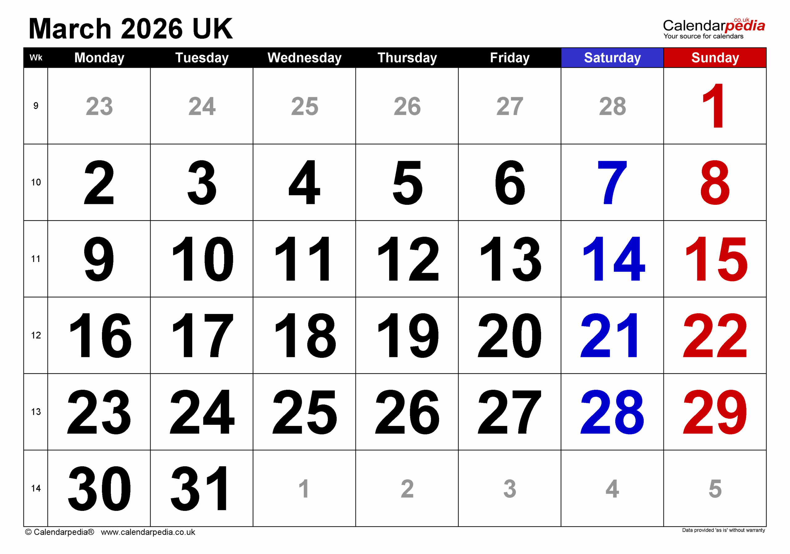 March 2026 Calendar With Holiday