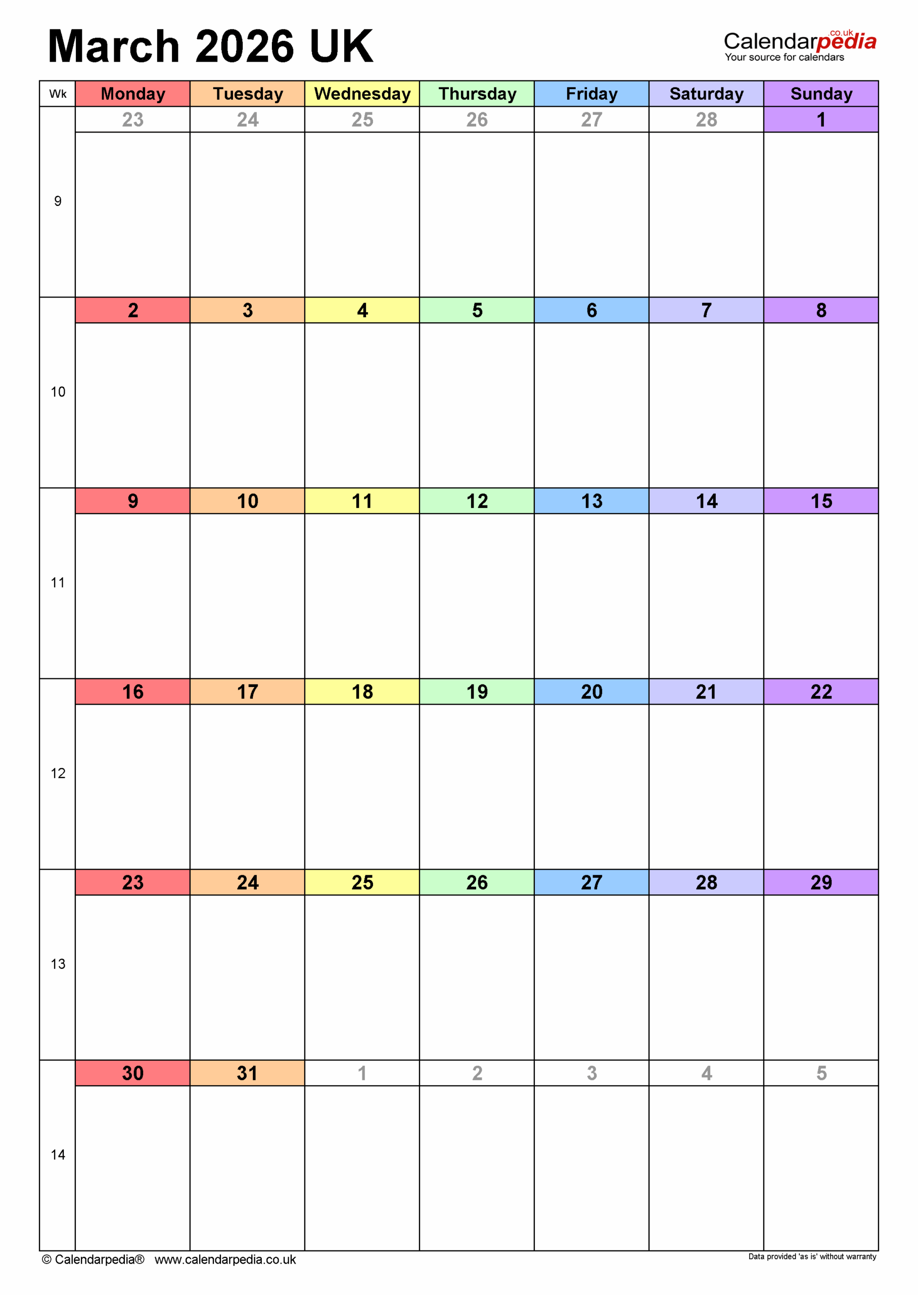 March 2026 Printable Calendar Word