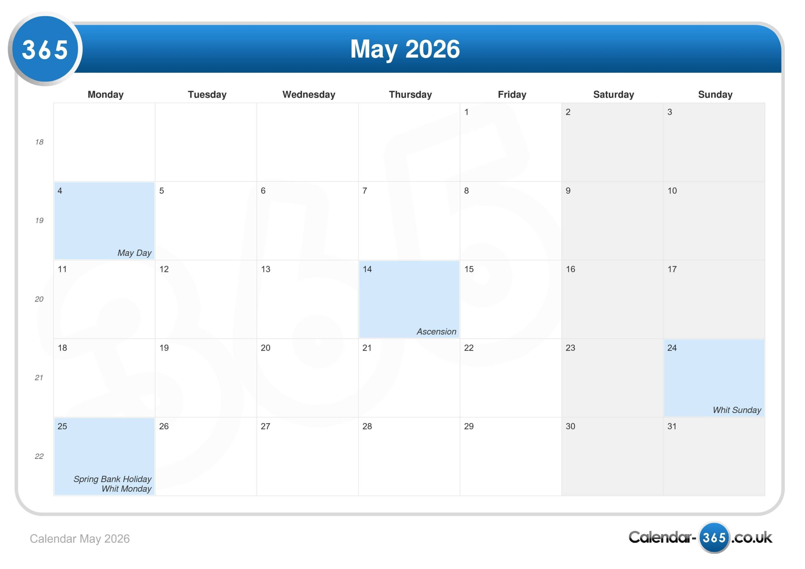 Calendar May 2026