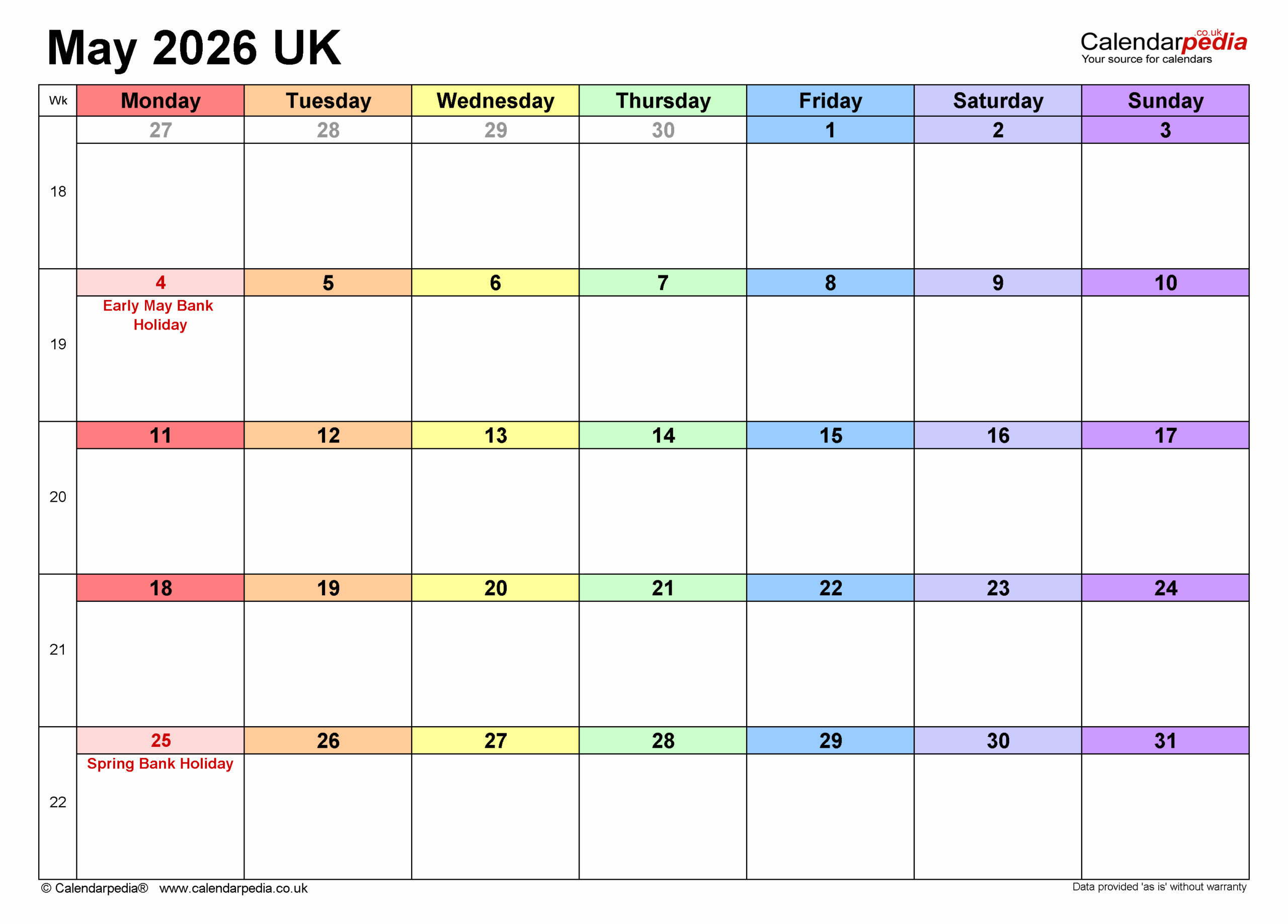 Blank Calendar May 2026 Word