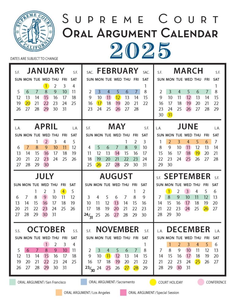 California Supreme Court Sets 2025 Oral Argument Calendar 