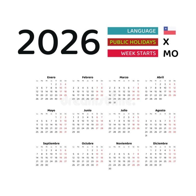 Chile Calendar 2026 Week Starts From Monday Vector Graphic Design Stock Vector Illustration Of Desk April 263664731