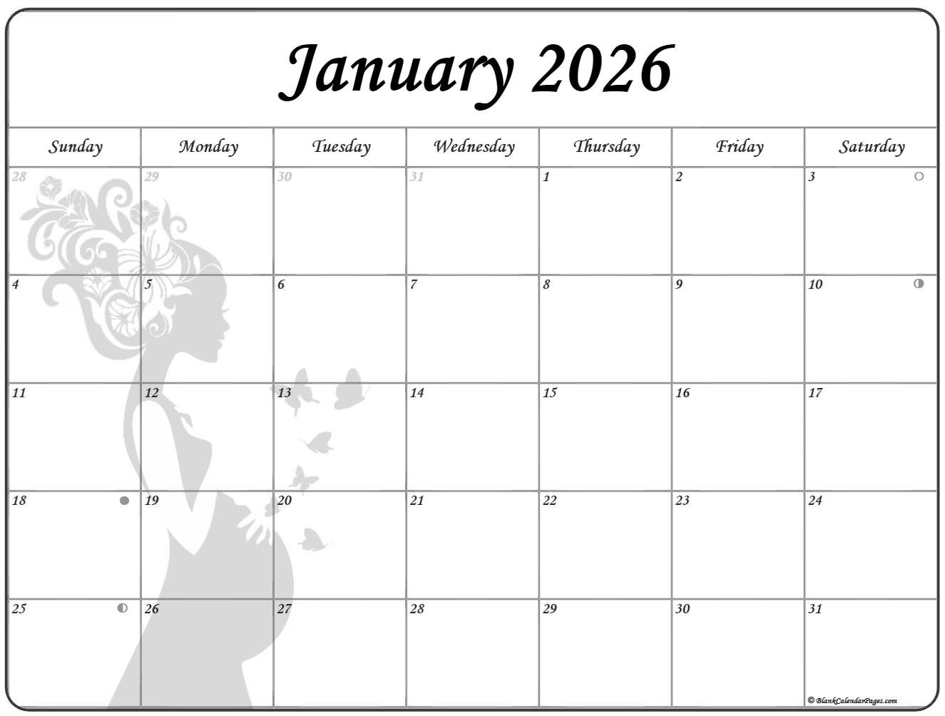 January 2026 Calendar Black And White