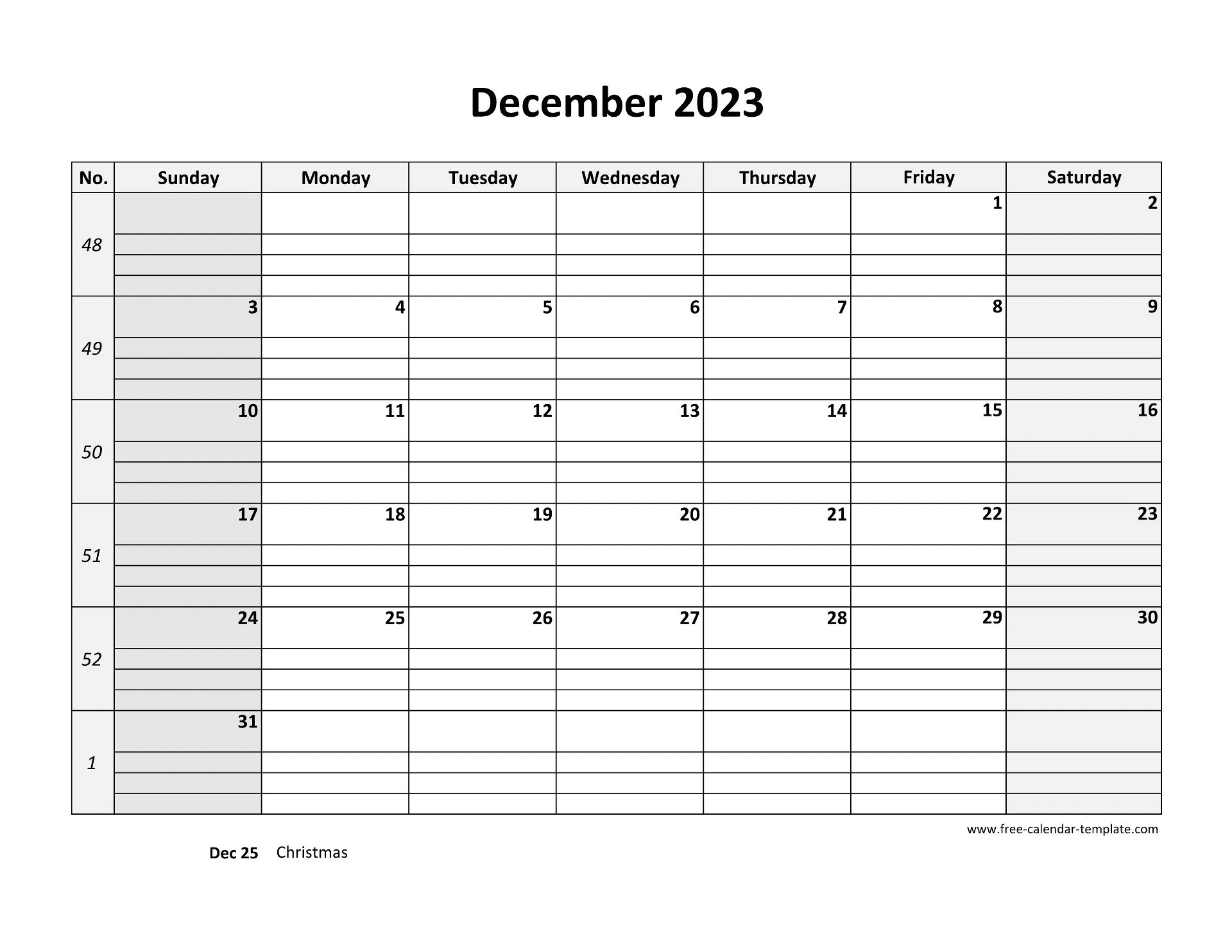 December 2023 Calendar Free Printable With Grid Lines Designed 