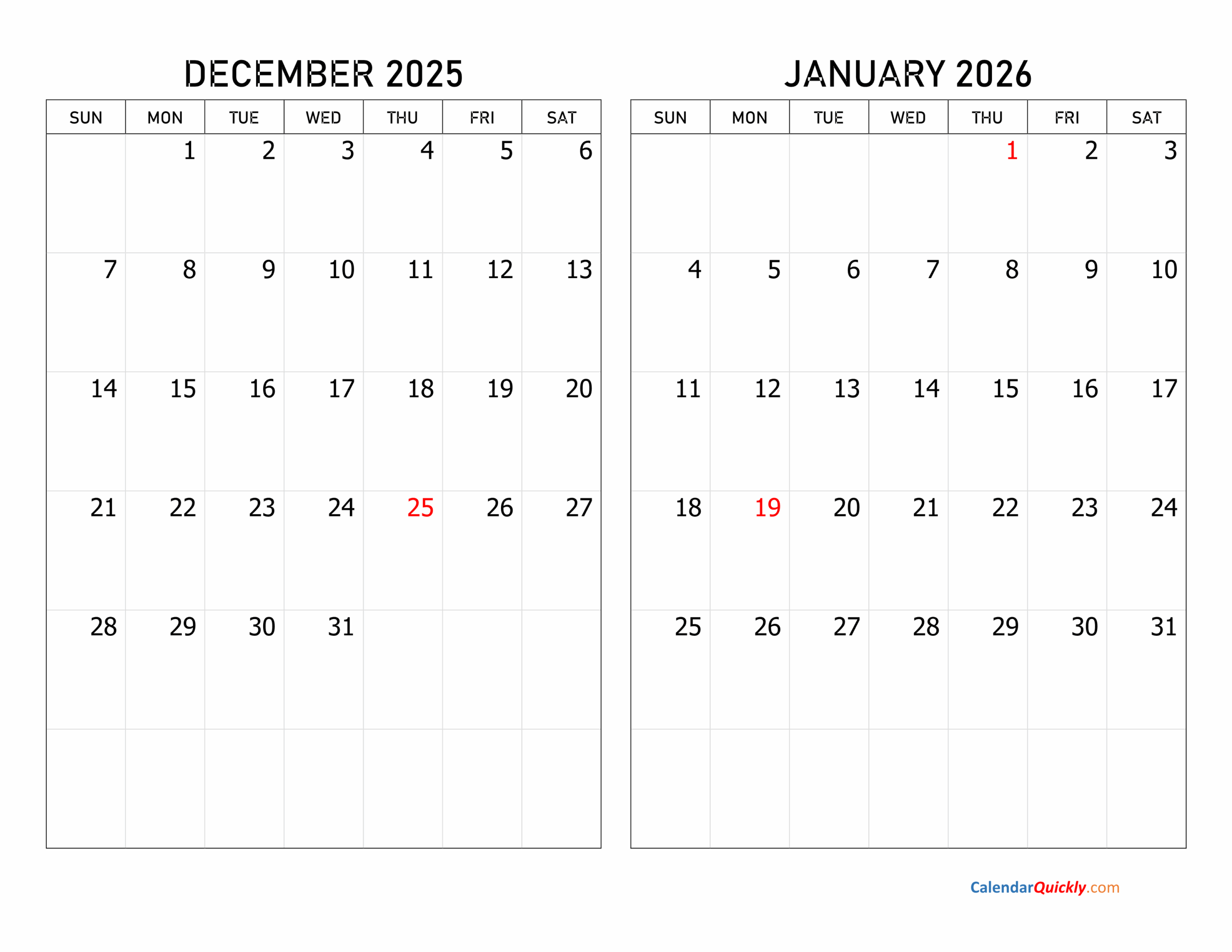 December 2026-January 2026 Calendar