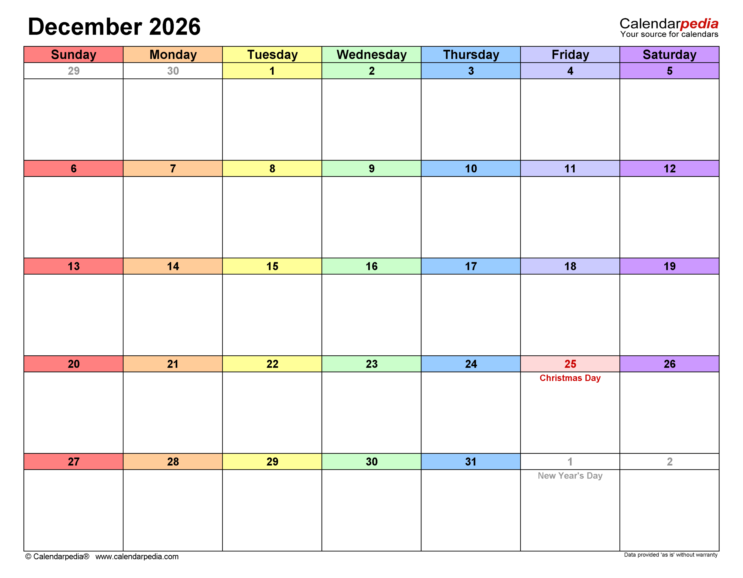 December 2026 Calendar Templates For PDF Excel And Word