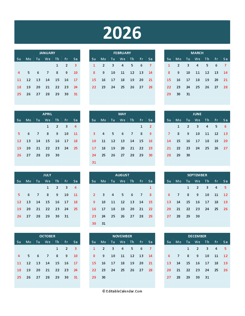 Editable March 2026 Calendar Word