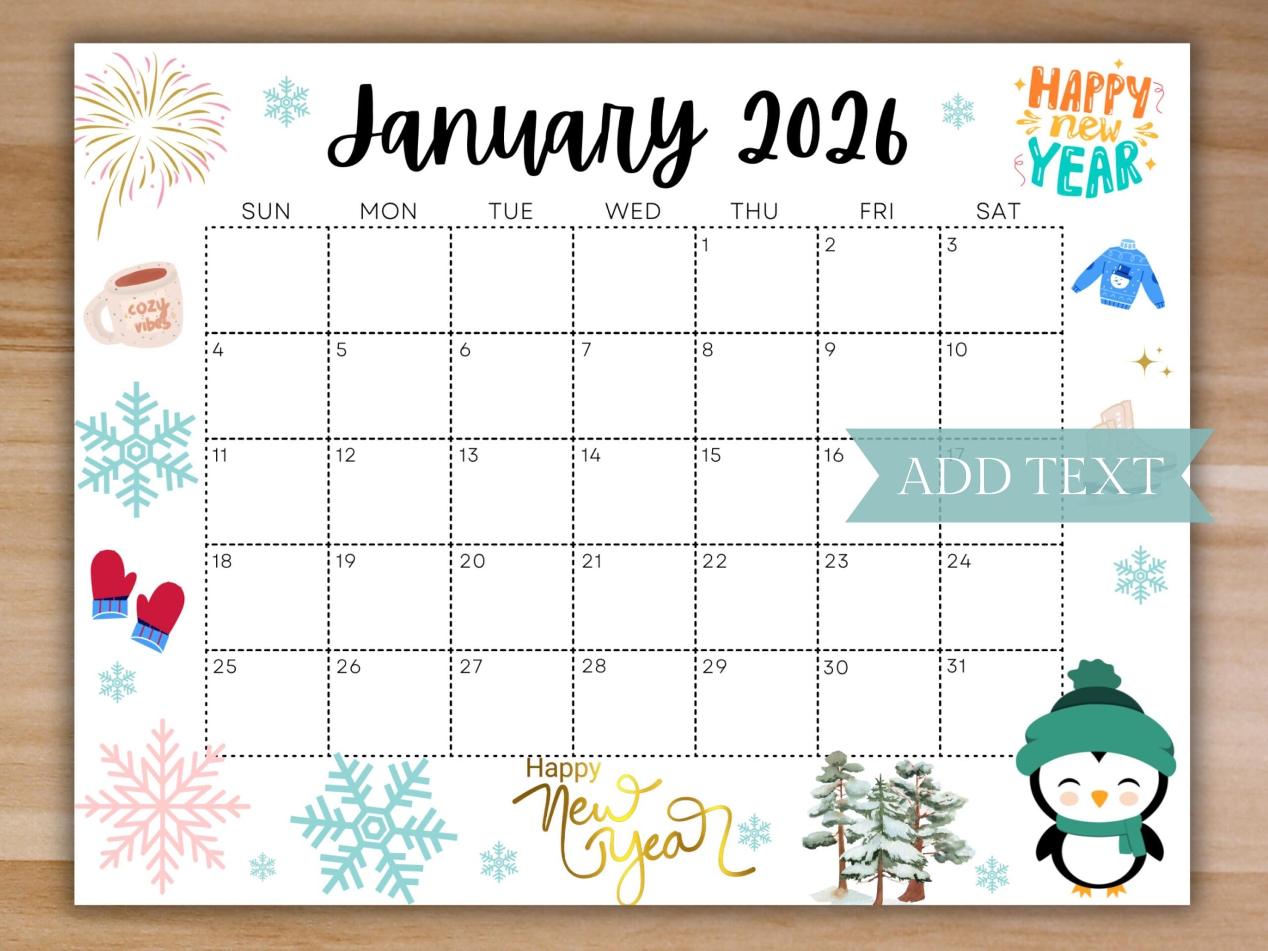 Editable January Calendar 2026 Printable Wall Calendar 2026 Happy New Year Calendar School Calendar Classroom Calendar January Planner Etsy