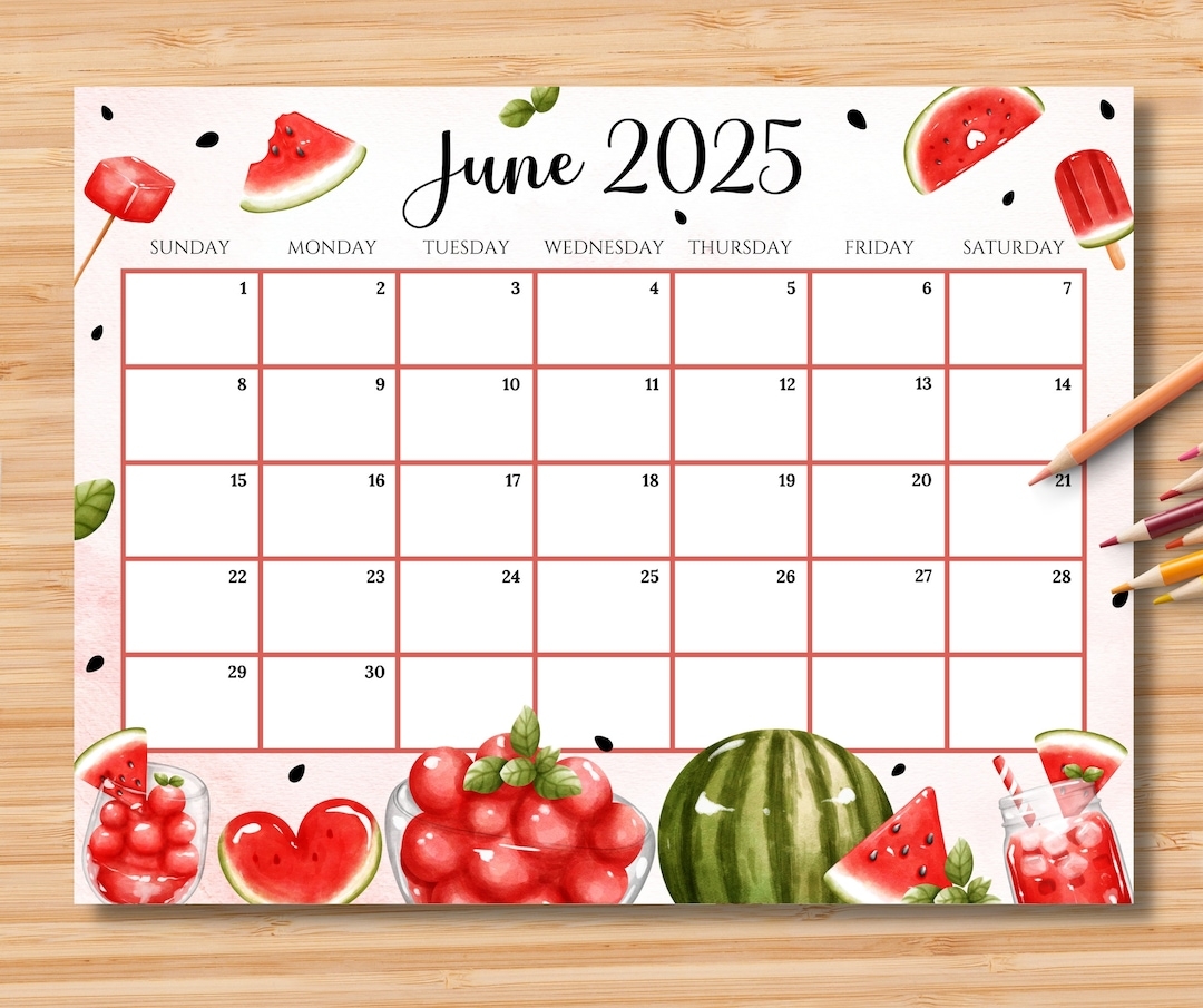 EDITABLE June 2025 Calendar Happy Summer W sweet U0026 Colorful Watermelon Printable Fillable Classroom Calendar Planner Kids School Schedule Etsy