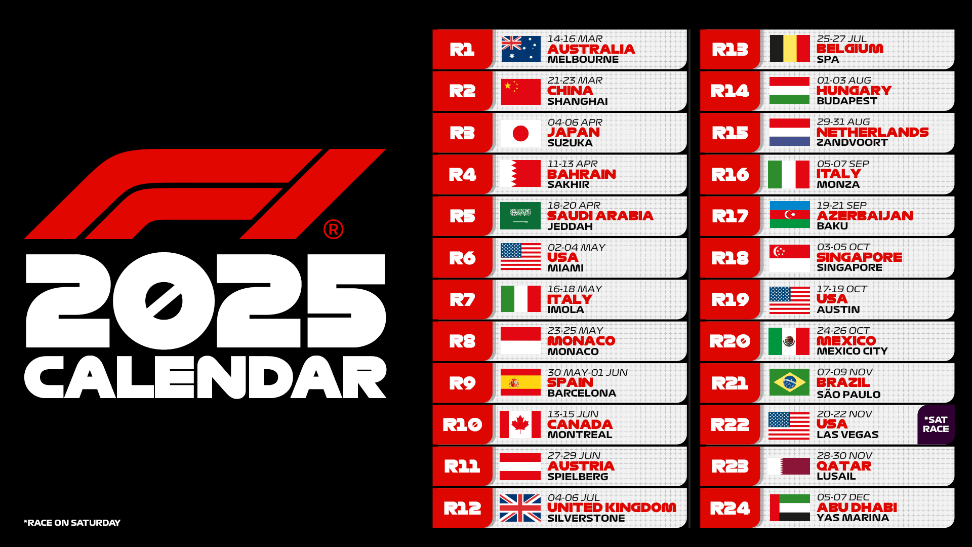 F1 2025 Calendar In Full FIA And Formula 1 Announce Calendar For 