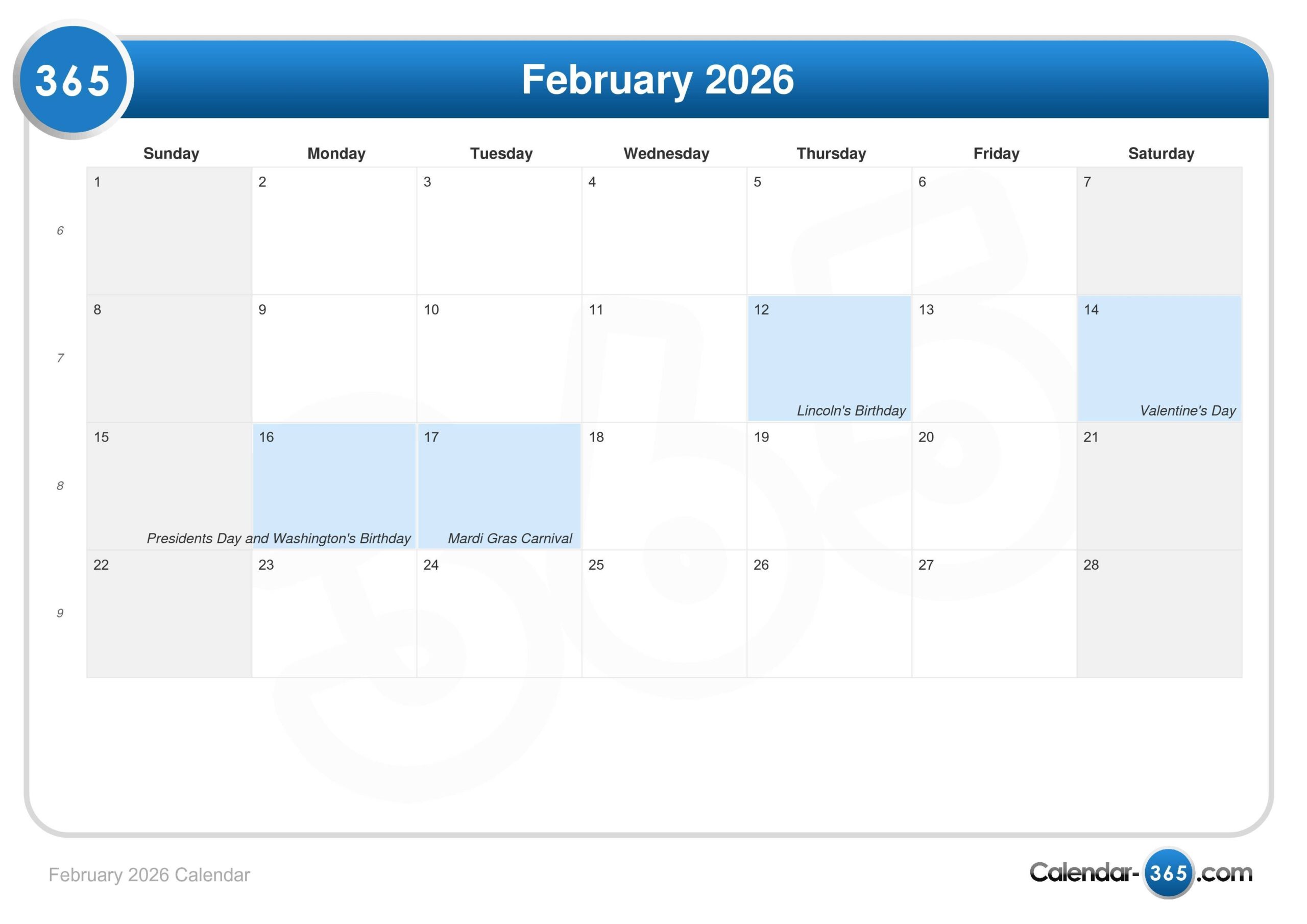 Moon Calendar For February 2026