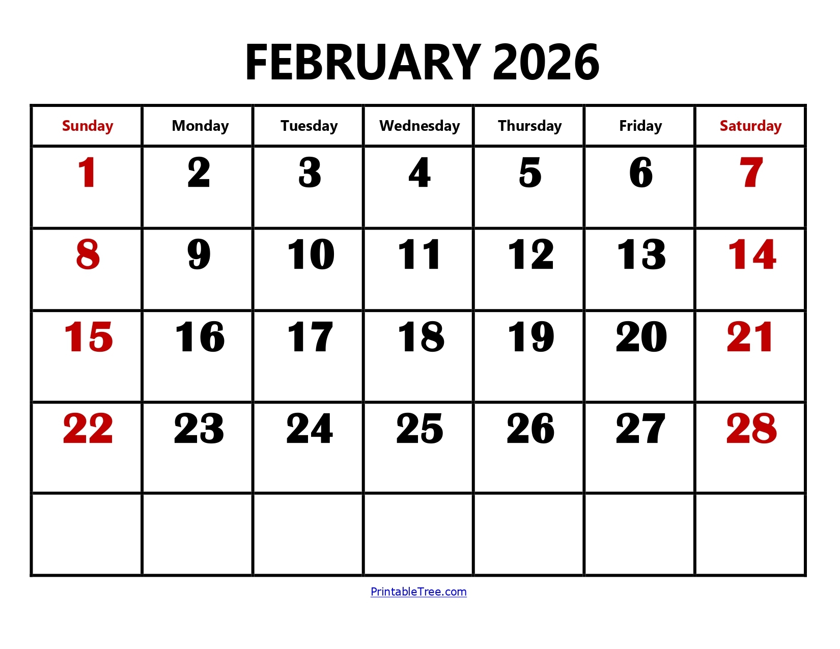 February 2026 Calendar Printable Vertical