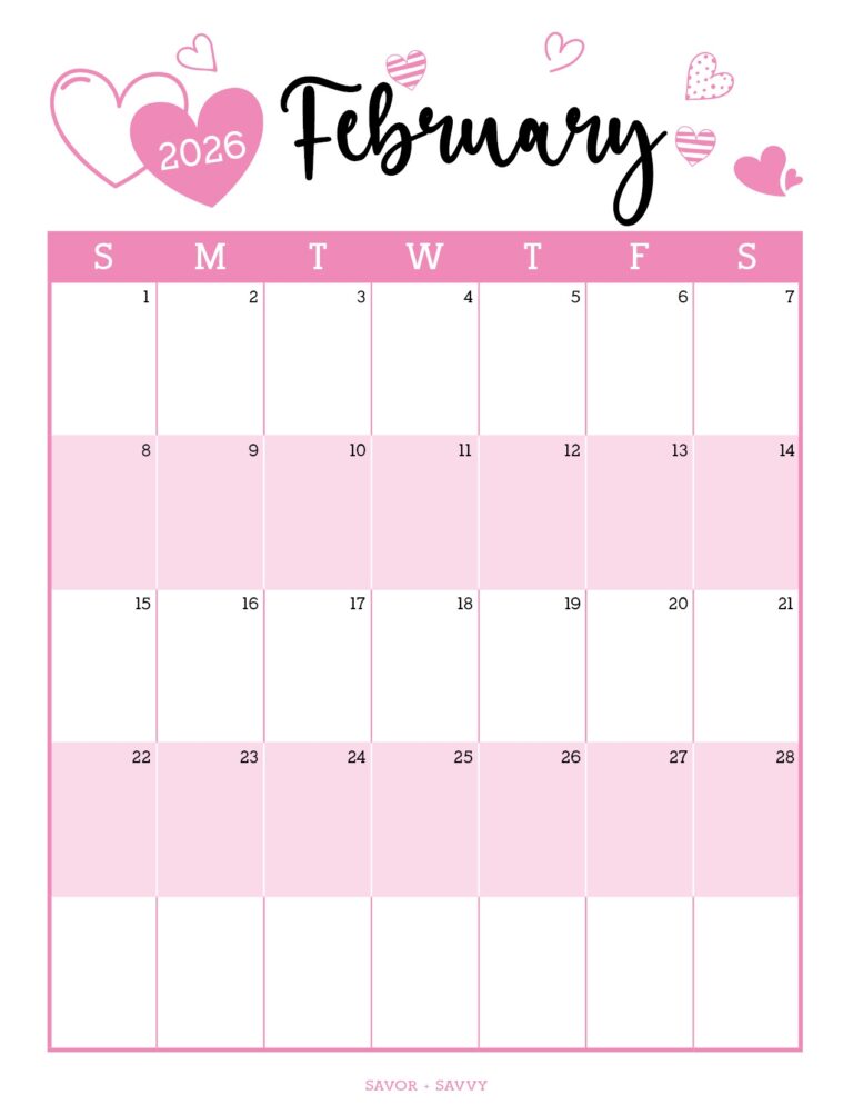 February 2026 Calendar Templates 14 Free Printables Savor Savvy