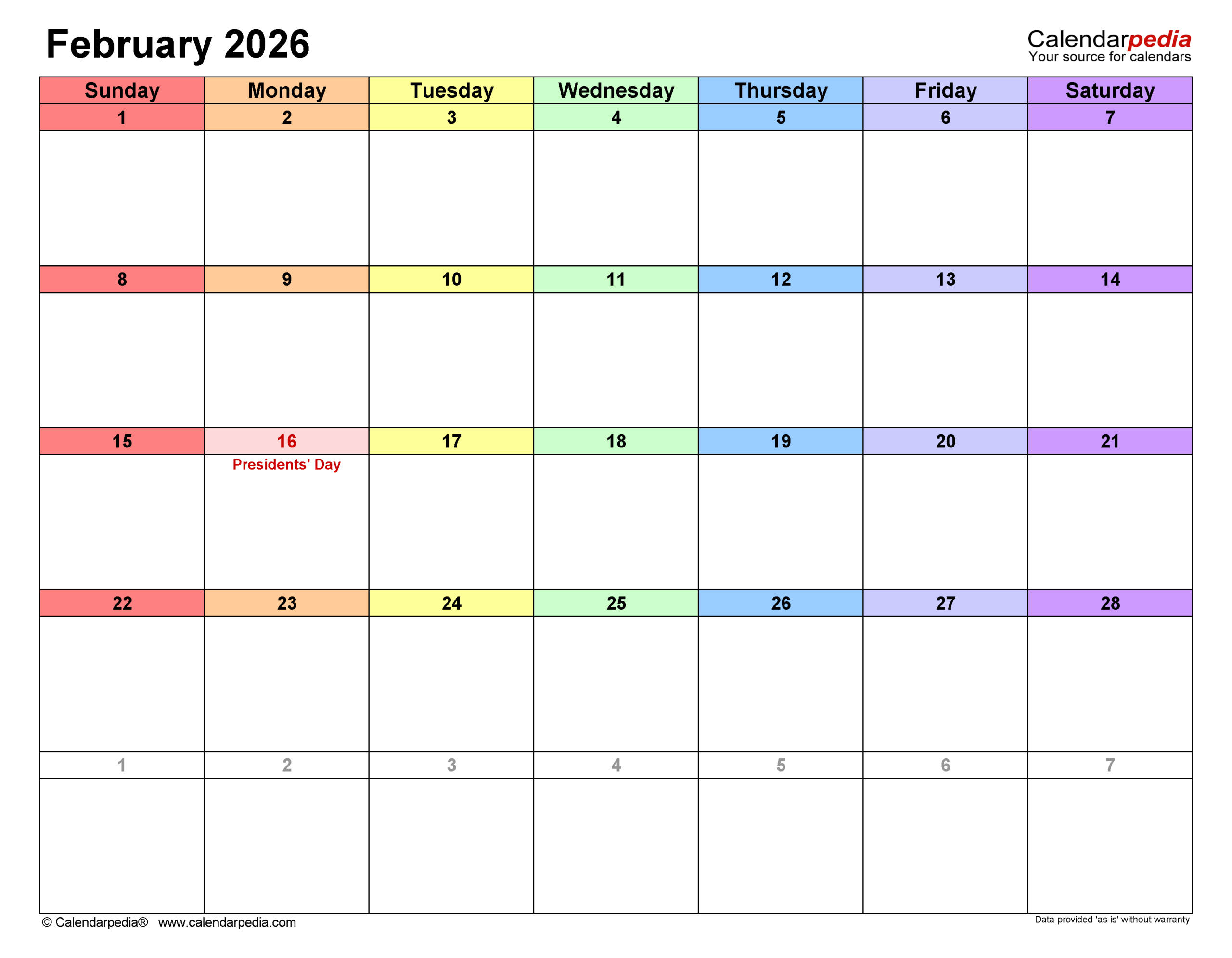 February 2026 Calendar Desktop