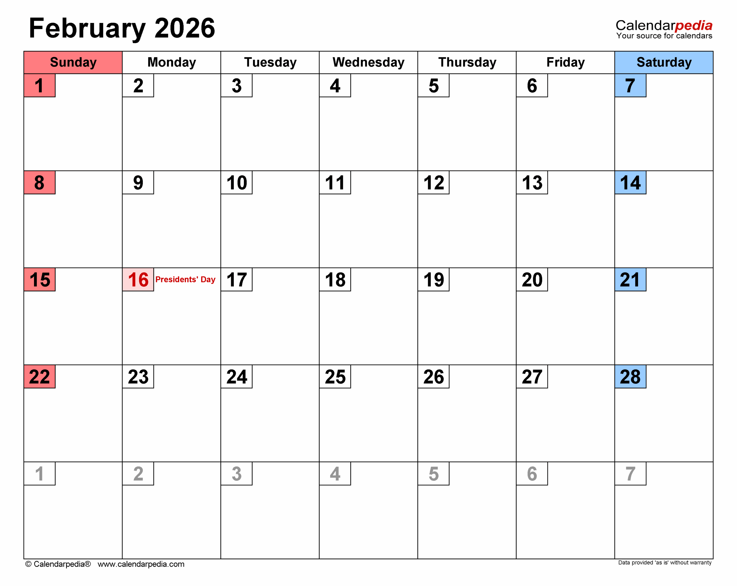 February 2026 Calendar Templates For PDF Excel And Word