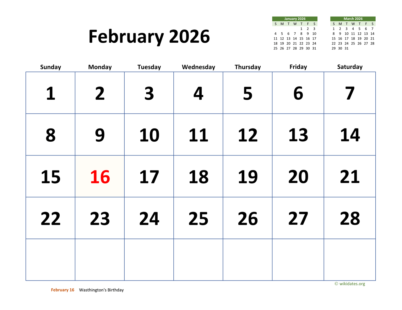February 2026 Calendar To Print