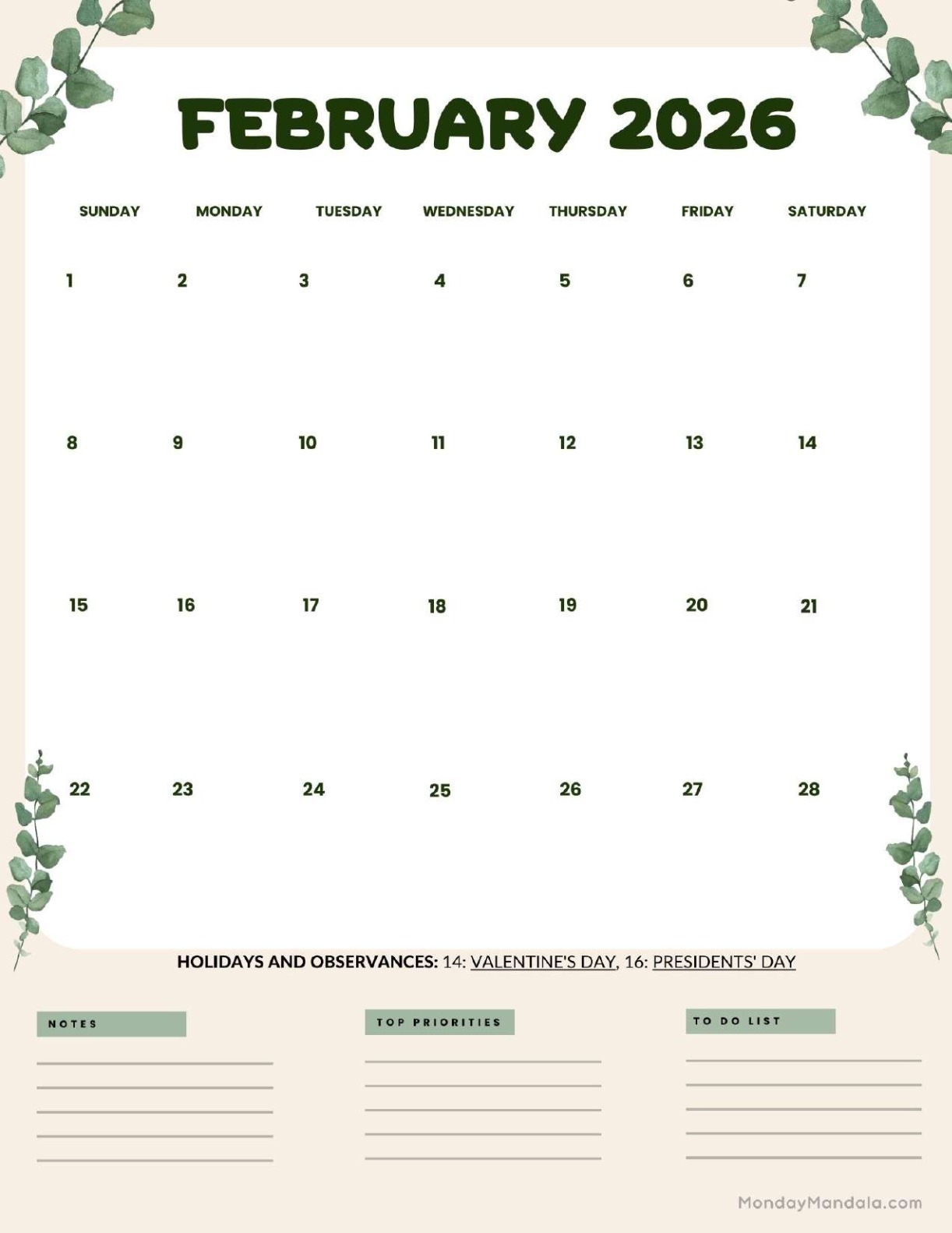 February 2026 Calendars Free PDF Printables 