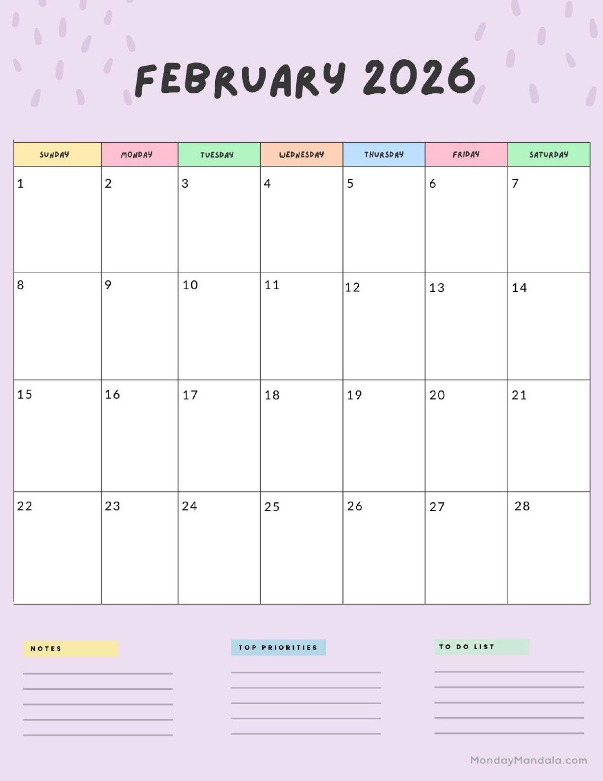 February 2026 Calendar Excel Template