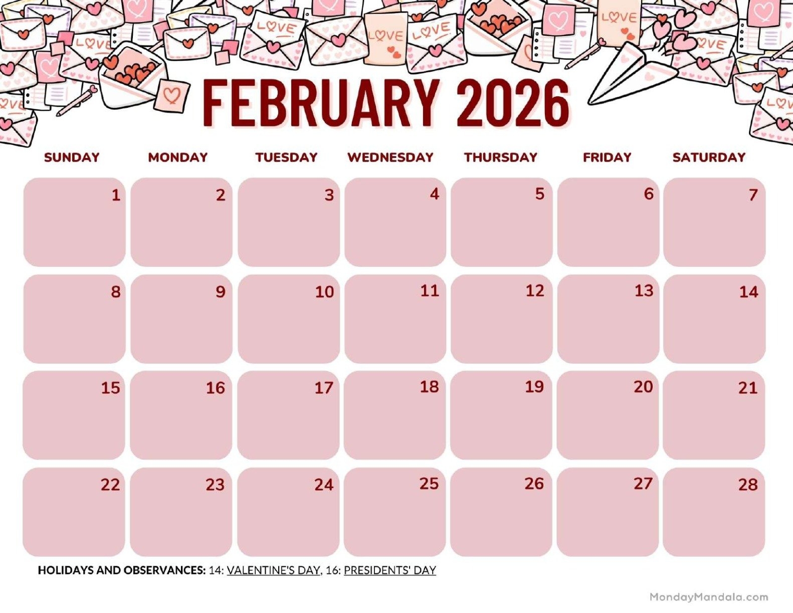 February 2026 Calendar Activities