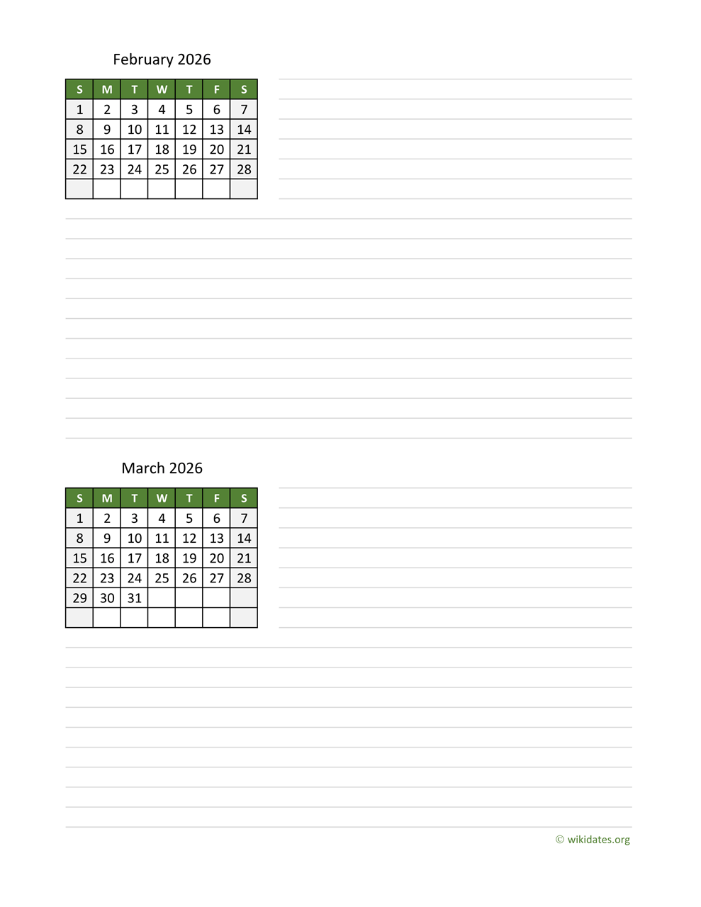 February And March 2026 Calendar Printable