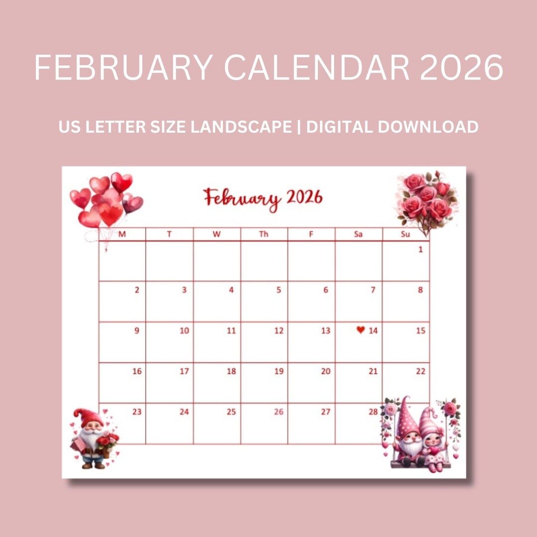 February Calendar 2026 Pink