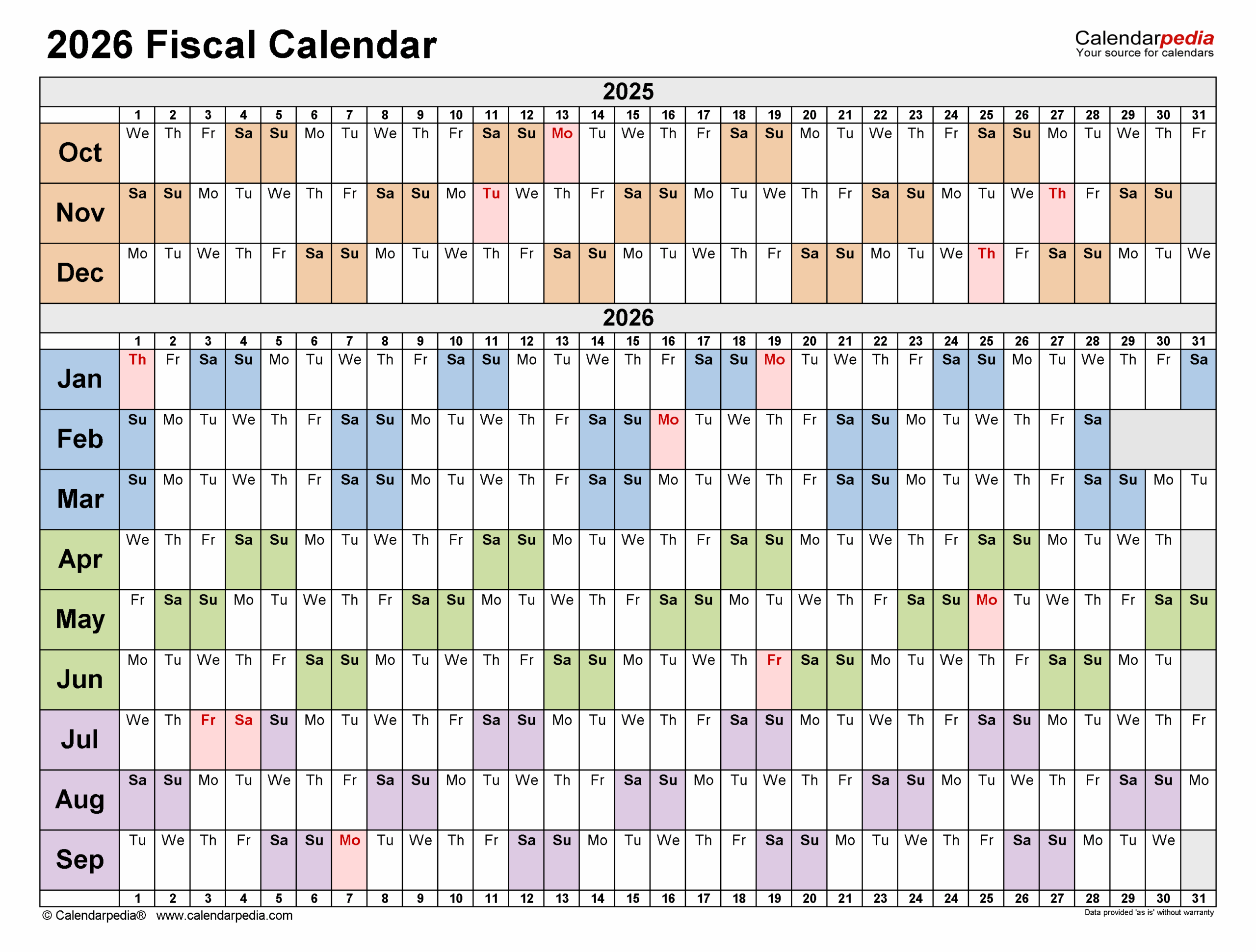 Fiscal Calendars 2026 Free Printable PDF Templates