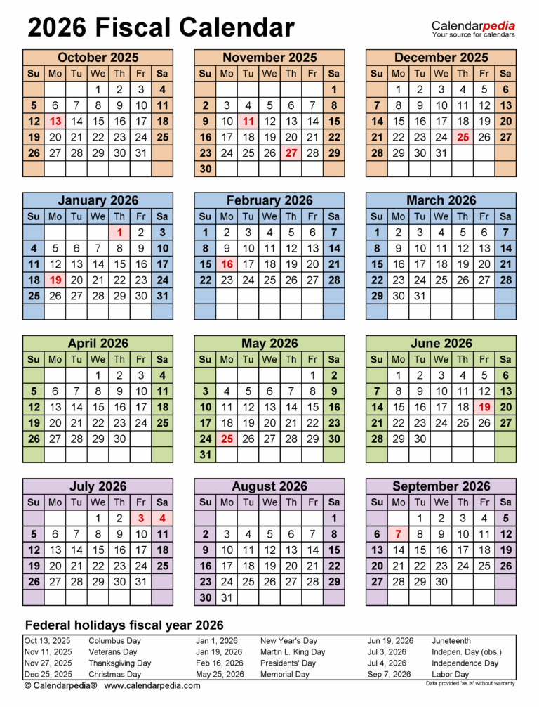 Fiscal Calendars 2026 Free Printable PDF Templates