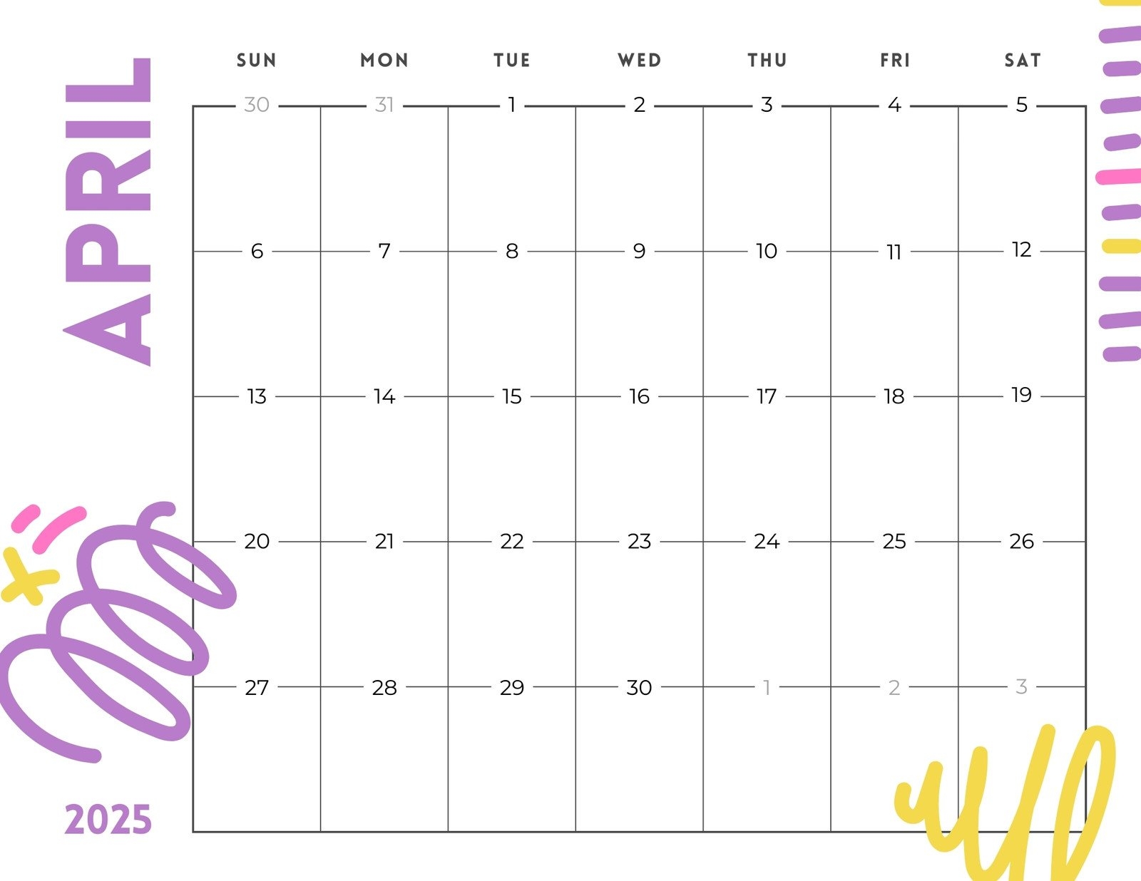April Calendar 2026 Canva