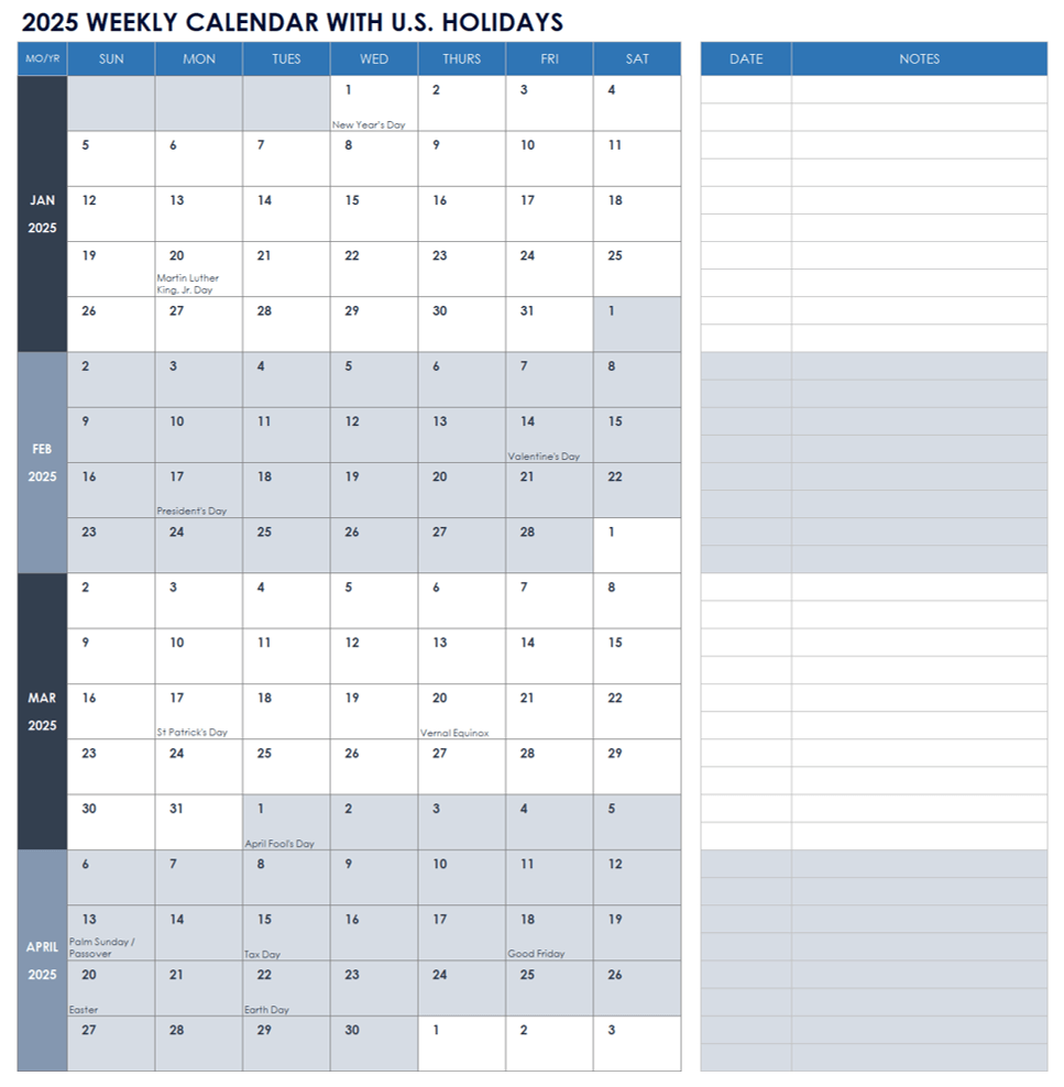 January Calendar 2026 Excel