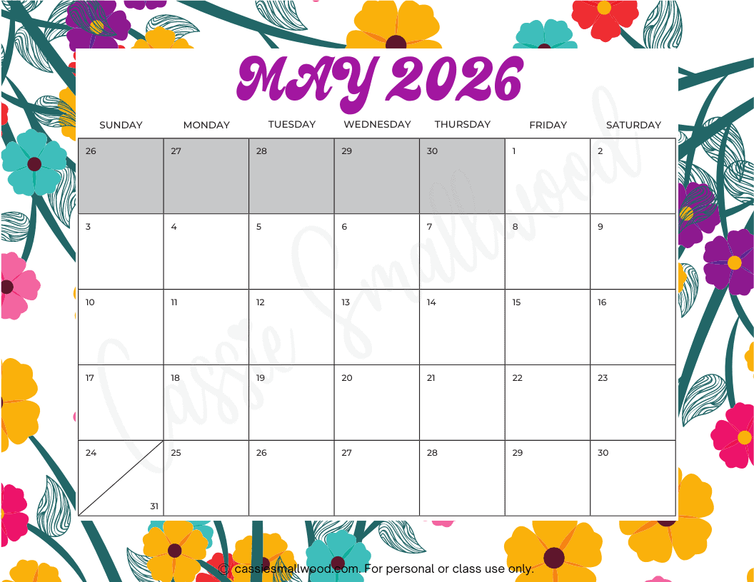 Simple May Calendar 2026