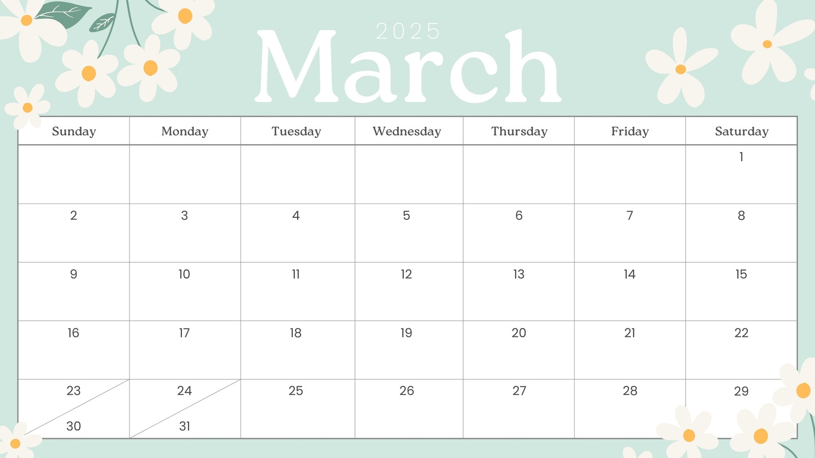 March 2026 Calendar Canva